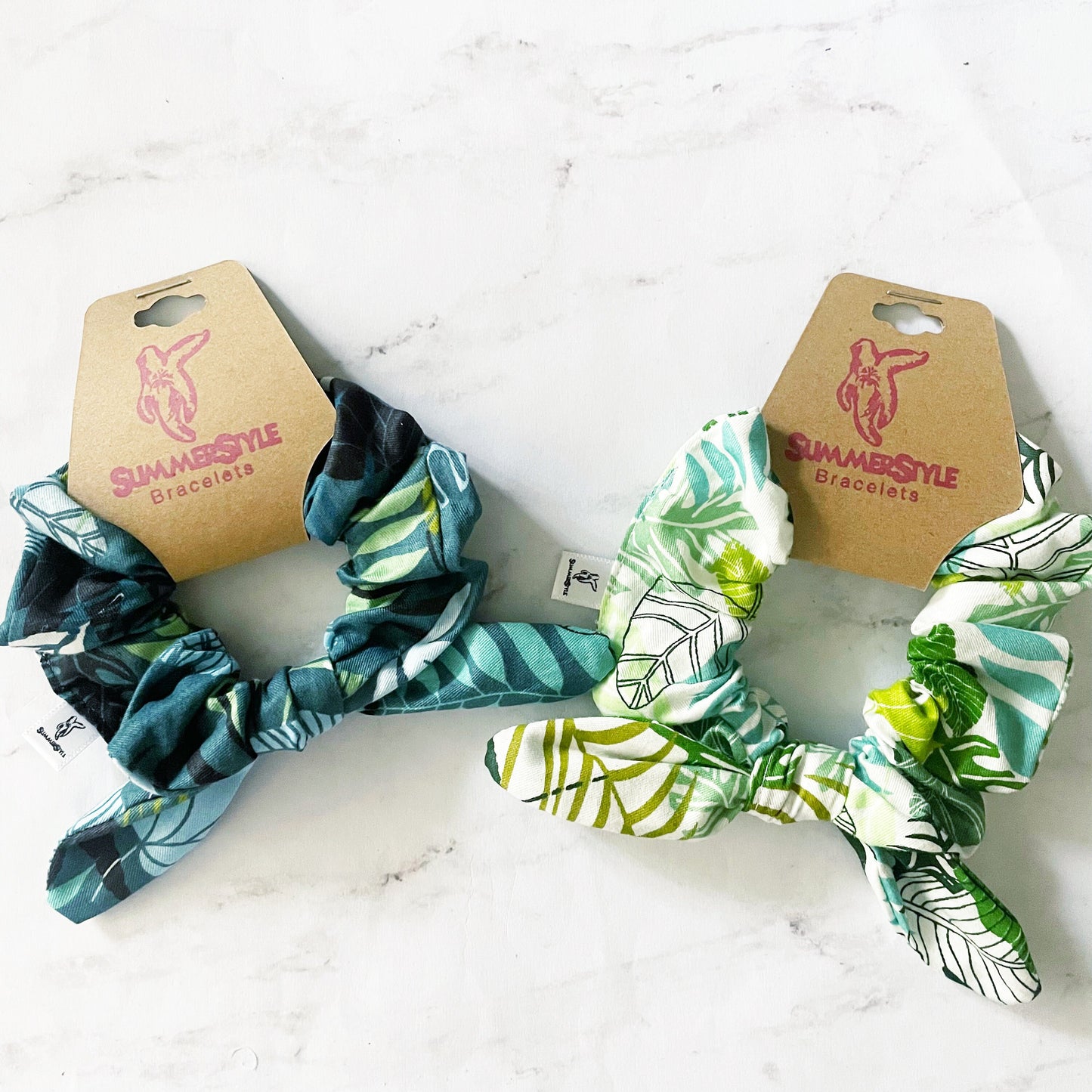 Tropical Plants Scrunchie, Scrunched Bow Hair Tie, Hair Bow, Plant Mom Gift, Hair Accessories, Bow Scrunchie, SummerStyle Bracelets