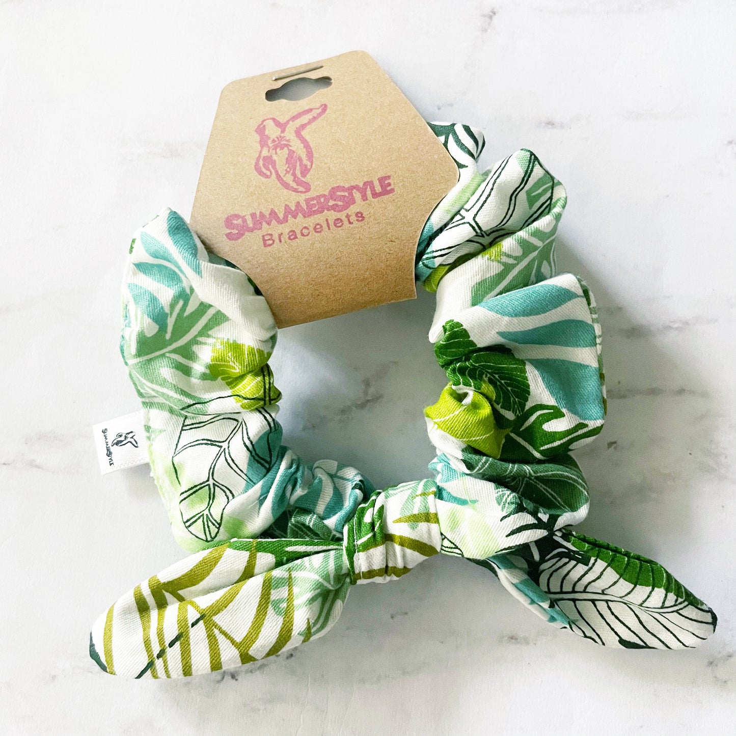 Tropical Plants Scrunchie, Scrunched Bow Hair Tie, Hair Bow, Plant Mom Gift, Hair Accessories, Bow Scrunchie, SummerStyle Bracelets