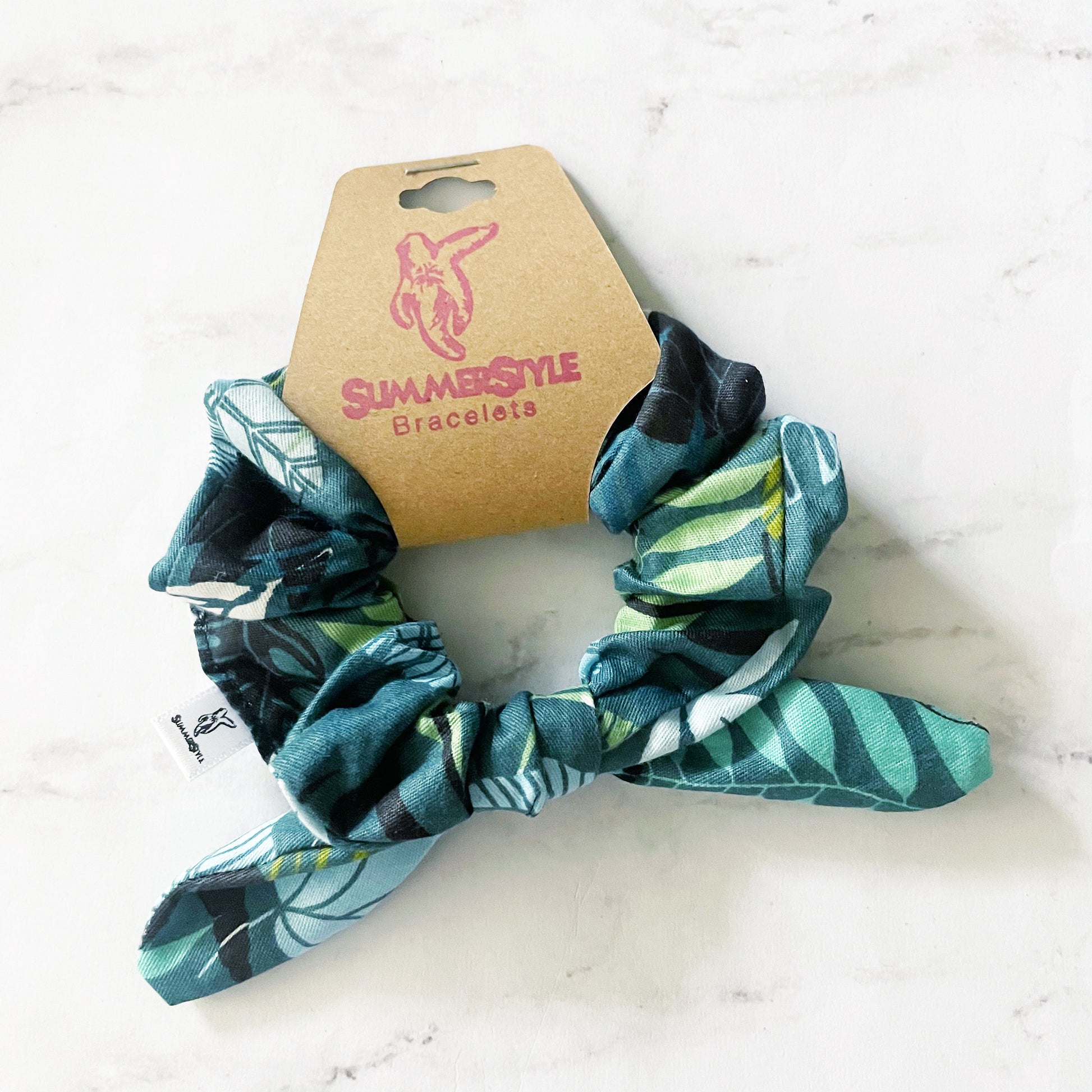 Tropical Plants Scrunchie, Scrunched Bow Hair Tie, Hair Bow, Plant Mom Gift, Hair Accessories, Bow Scrunchie, SummerStyle Bracelets