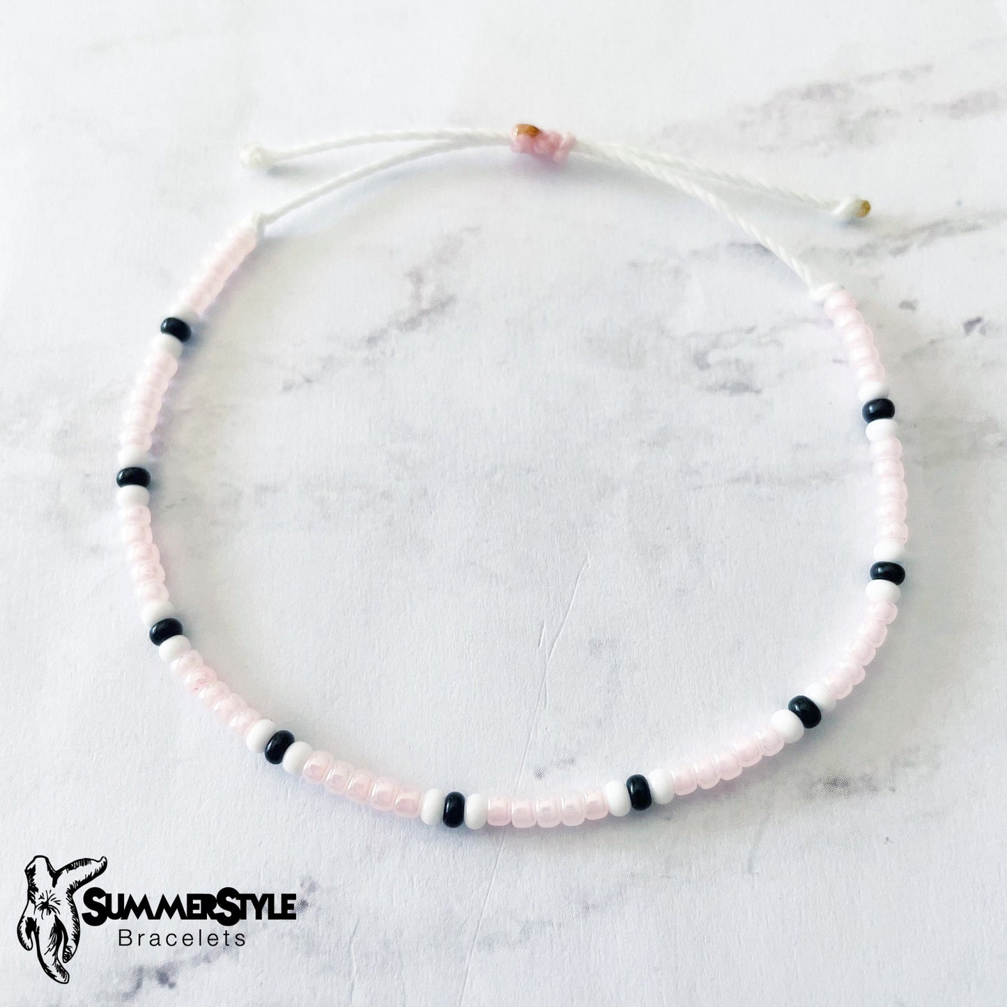 Light Pink Yin Yang Flower Bracelet Set, Yin Yang Jewelry, Beaded Bracelets, SummerStyle Bracelets