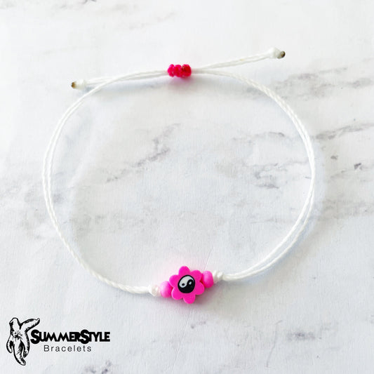 Hot Pink Yin Yang Flower Bracelet Set, Yin Yang Jewelry, Beaded Bracelets, SummerStyle Bracelets