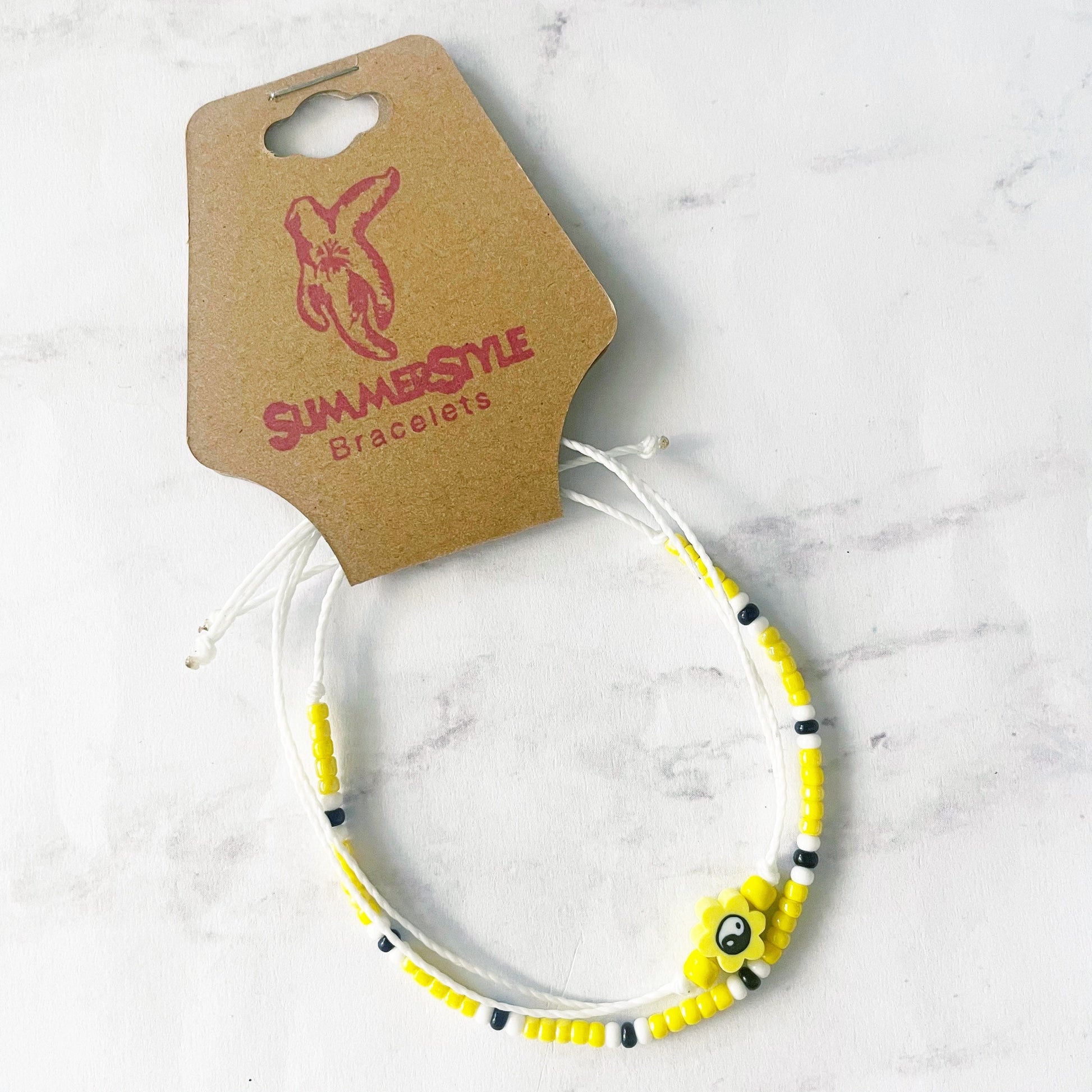 Yellow Yin Yang Flower Bracelet Set, Yin Yang Jewelry, Beaded Bracelets, SummerStyle Bracelets