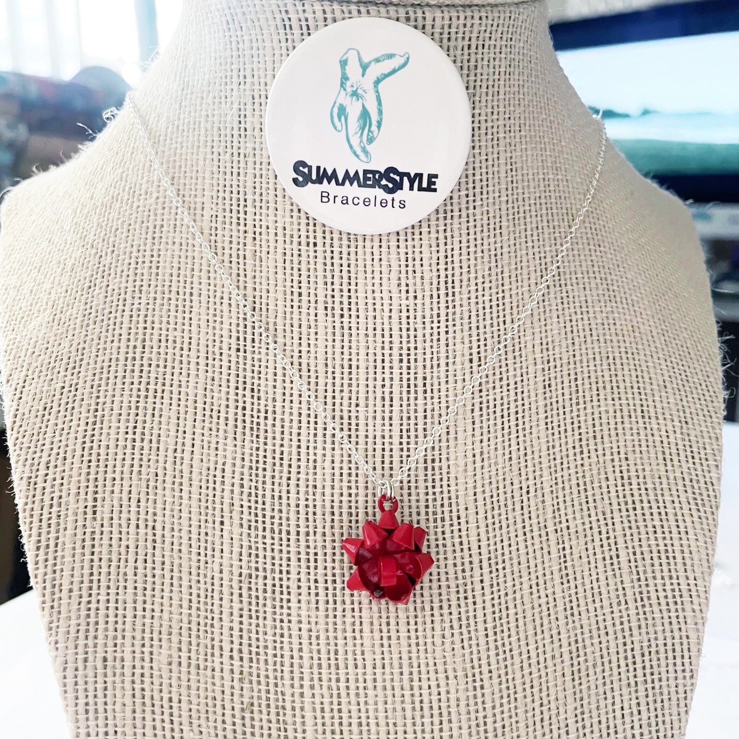 CHRISTMAS Gift Bow Charm Necklace, Bow Necklace, Christmas Jewelry, Silver Chain Necklace, SummerStyle Bracelets