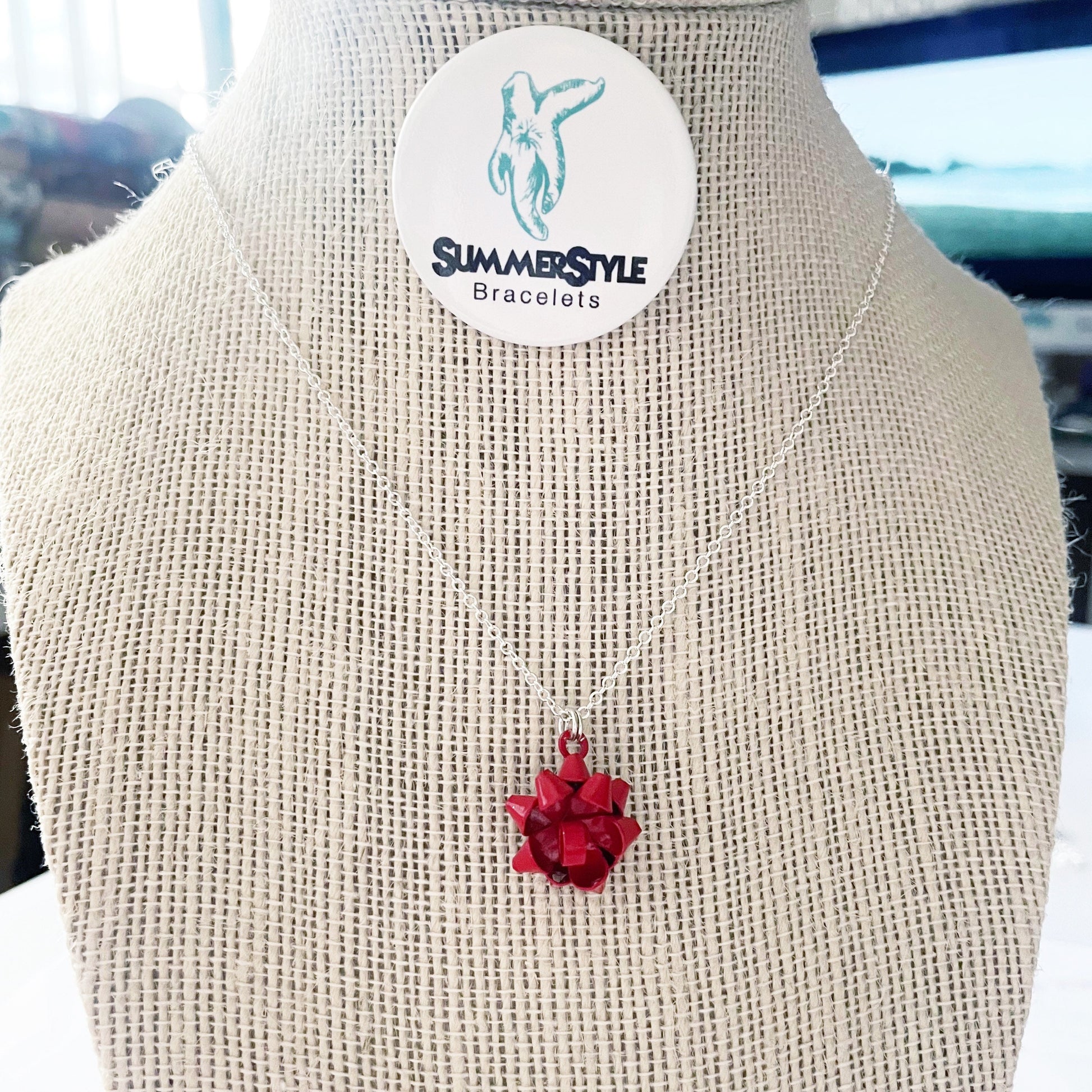 CHRISTMAS Gift Bow Charm Necklace, Bow Necklace, Christmas Jewelry, Silver Chain Necklace, SummerStyle Bracelets