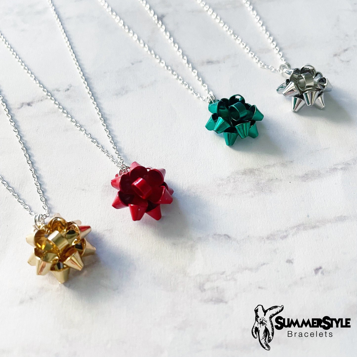 CHRISTMAS Gift Bow Charm Necklace, Bow Necklace, Christmas Jewelry, Silver Chain Necklace, SummerStyle Bracelets