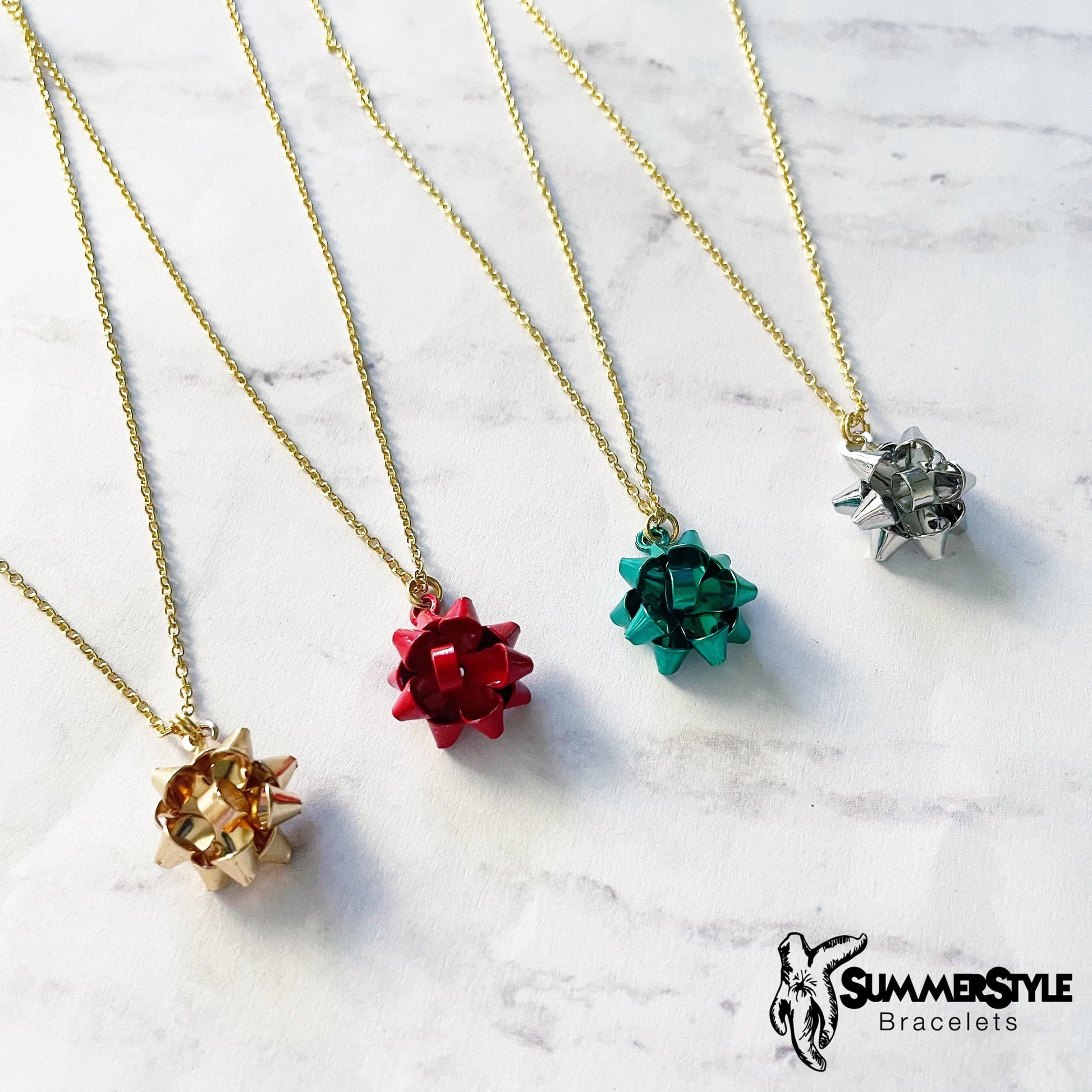 CHRISTMAS Gift Bow Charm Necklace, Bow Necklace, Christmas Jewelry, Gold Chain Necklace, SummerStyle Bracelets