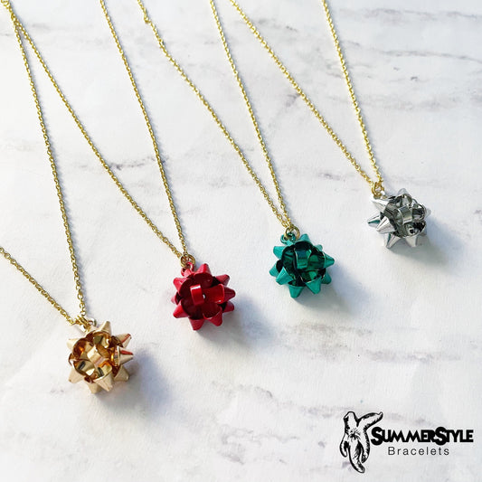 CHRISTMAS Gift Bow Charm Necklace, Bow Necklace, Christmas Jewelry, Gold Chain Necklace, SummerStyle Bracelets