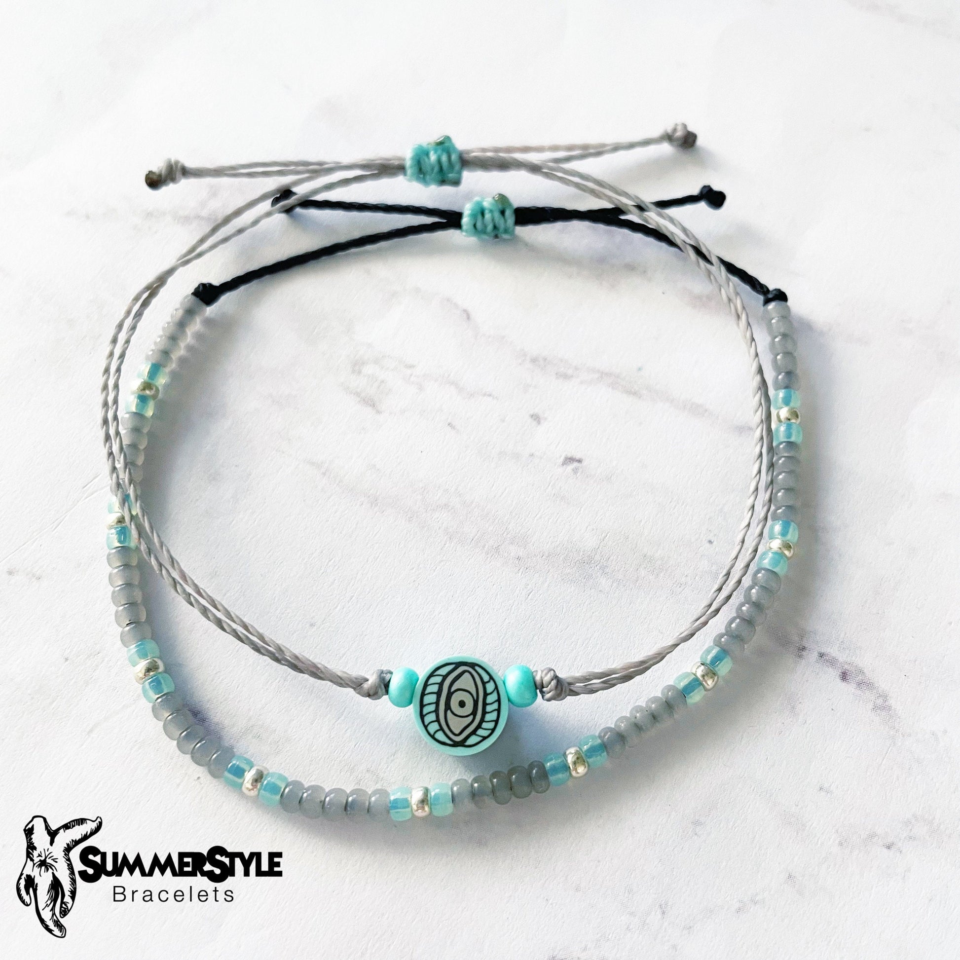 Sea Foam & Gray Evil Eye Bracelet Set | Evil Eye Jewelry | Beaded Bracelets | SummerStyle Bracelets