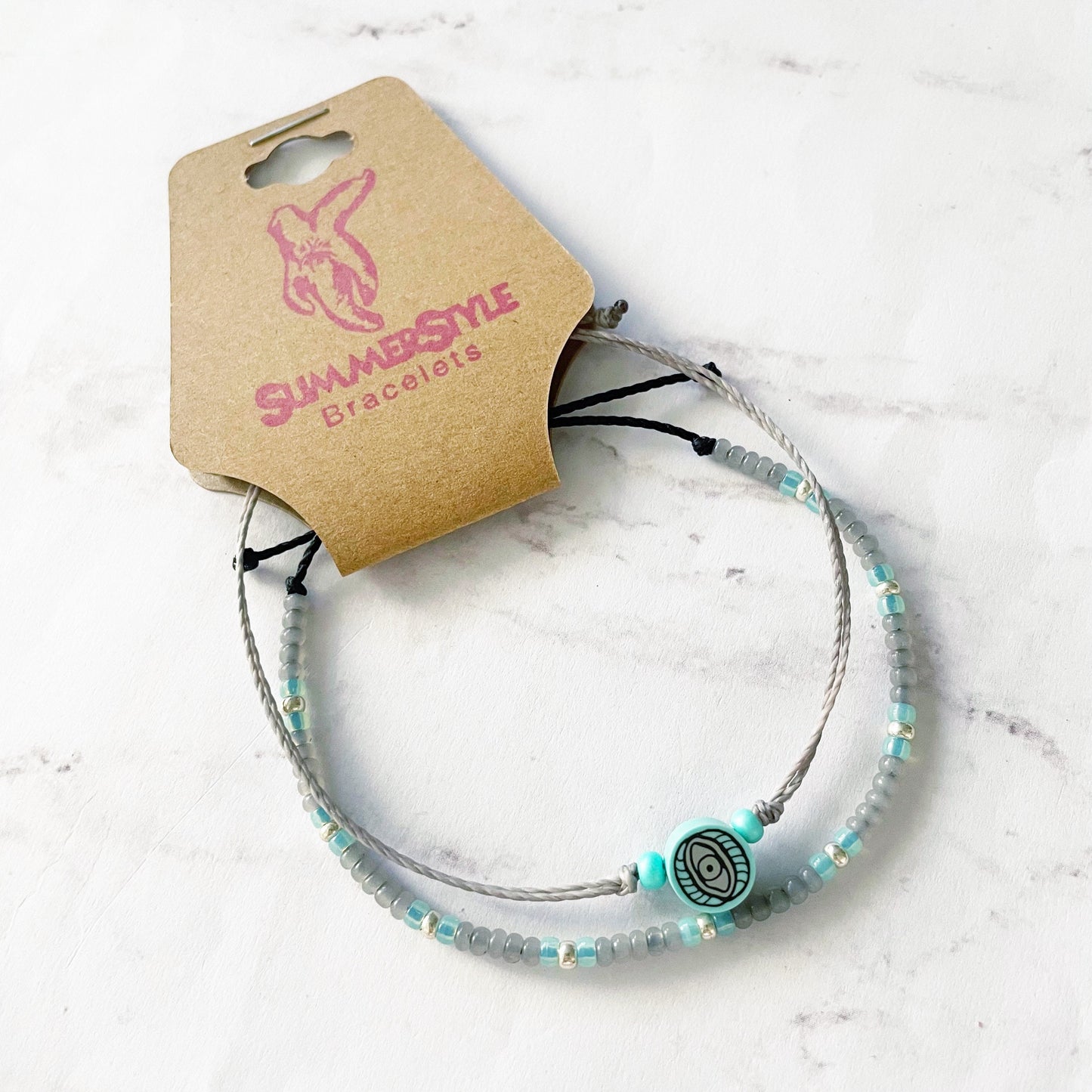 Sea Foam & Gray Evil Eye Bracelet Set | Evil Eye Jewelry | Beaded Bracelets | SummerStyle Bracelets