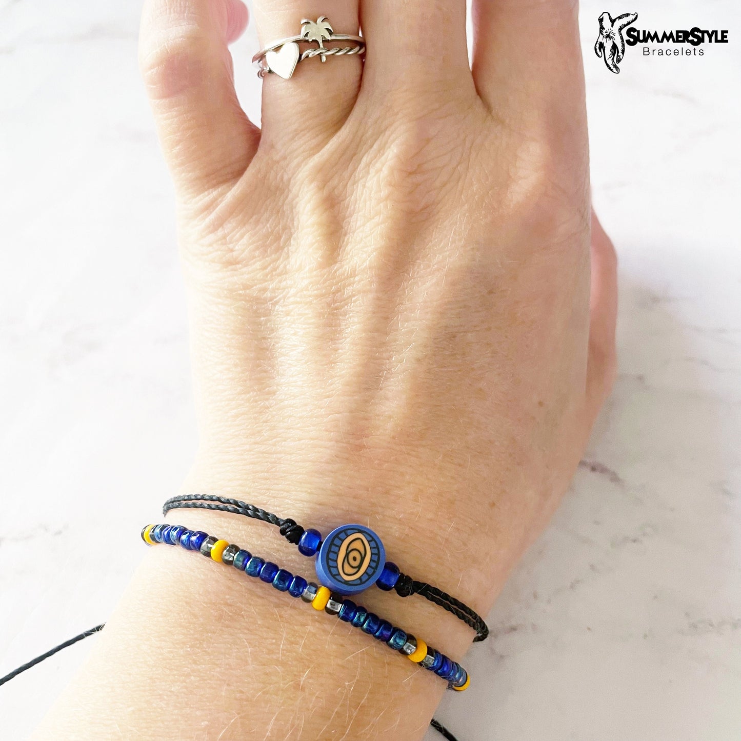 Cobalt & Orange Evil Eye Bracelet Set, Evil Eye Jewelry, Beaded Bracelets, SummerStyle Bracelets