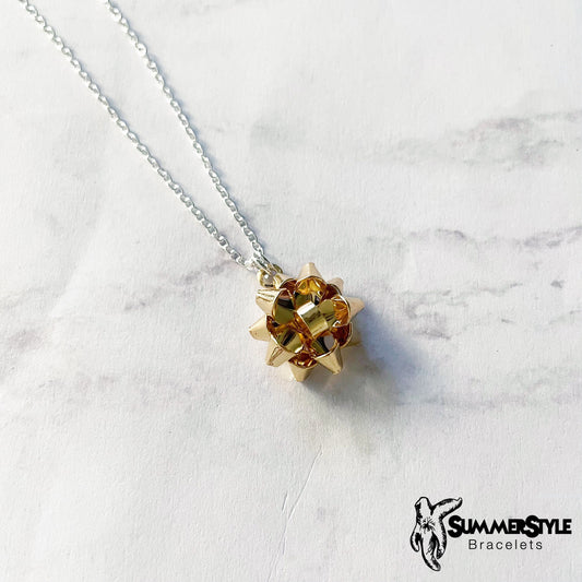CHRISTMAS Gift Bow Charm Necklace, Bow Necklace, Christmas Jewelry, Silver Chain Necklace, SummerStyle Bracelets