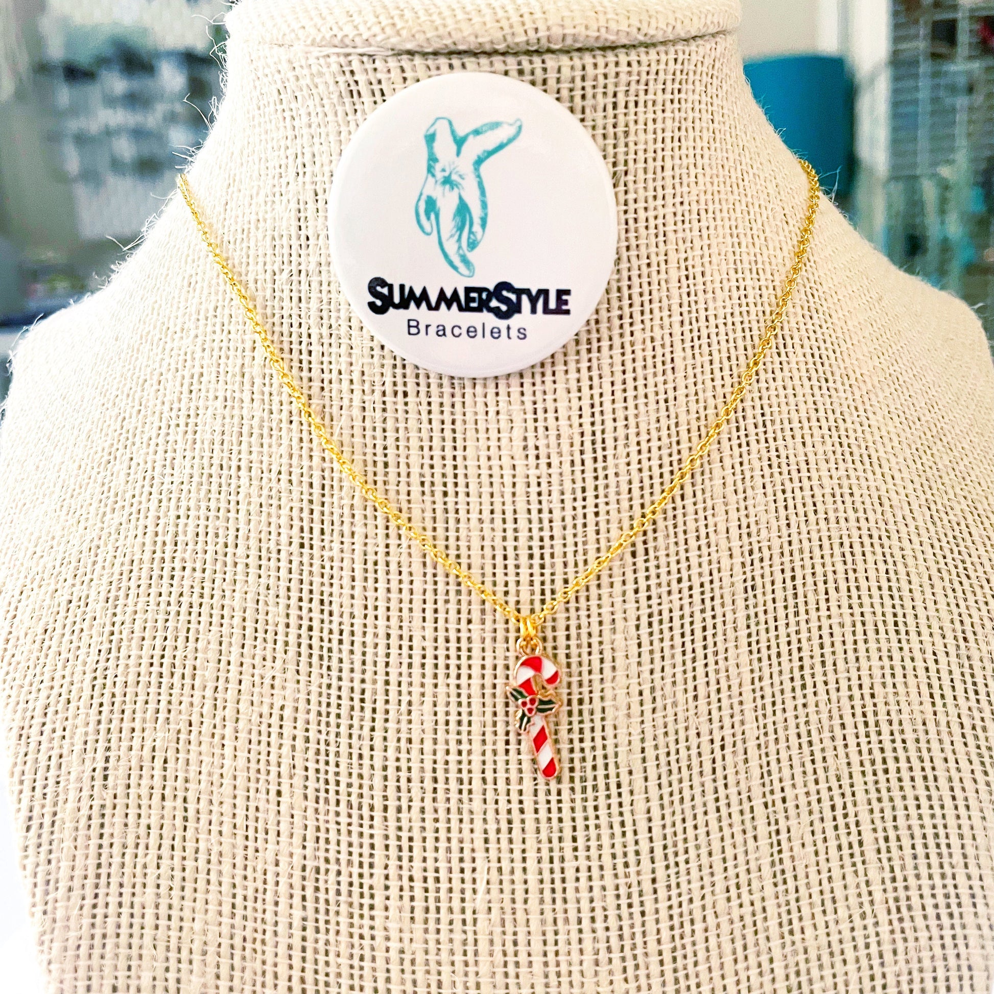 CHRISTMAS Candy Cane Charm Necklace, Christmas Necklace, Christmas Jewelry, Gold Chain Necklace, SummerStyle Bracelets