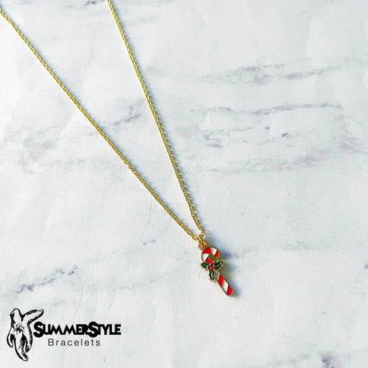 CHRISTMAS Candy Cane Charm Necklace, Christmas Necklace, Christmas Jewelry, Gold Chain Necklace, SummerStyle Bracelets