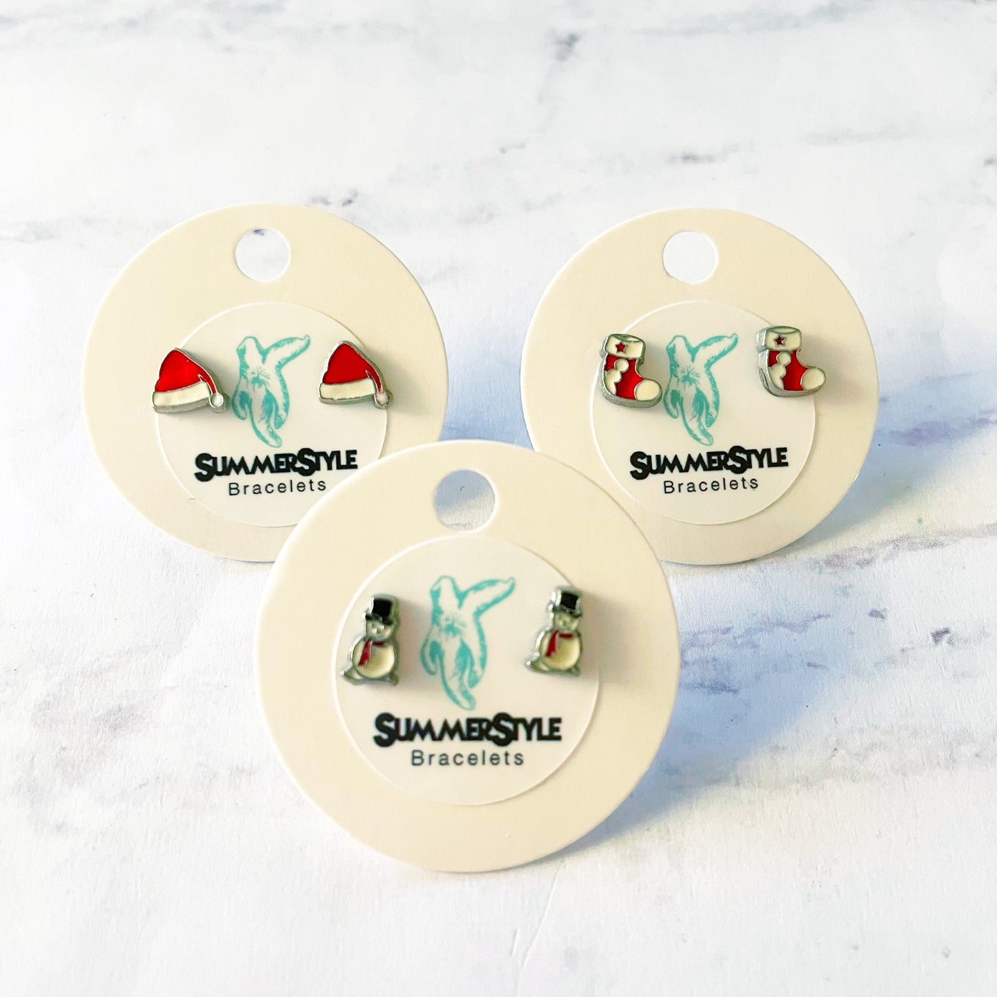 CHRISTMAS Enamel Stud Earrings, Santa Earrings, Snowman Earrings, Stainless Steel Studs, Christmas Earrings, SummerStyle Bracelets