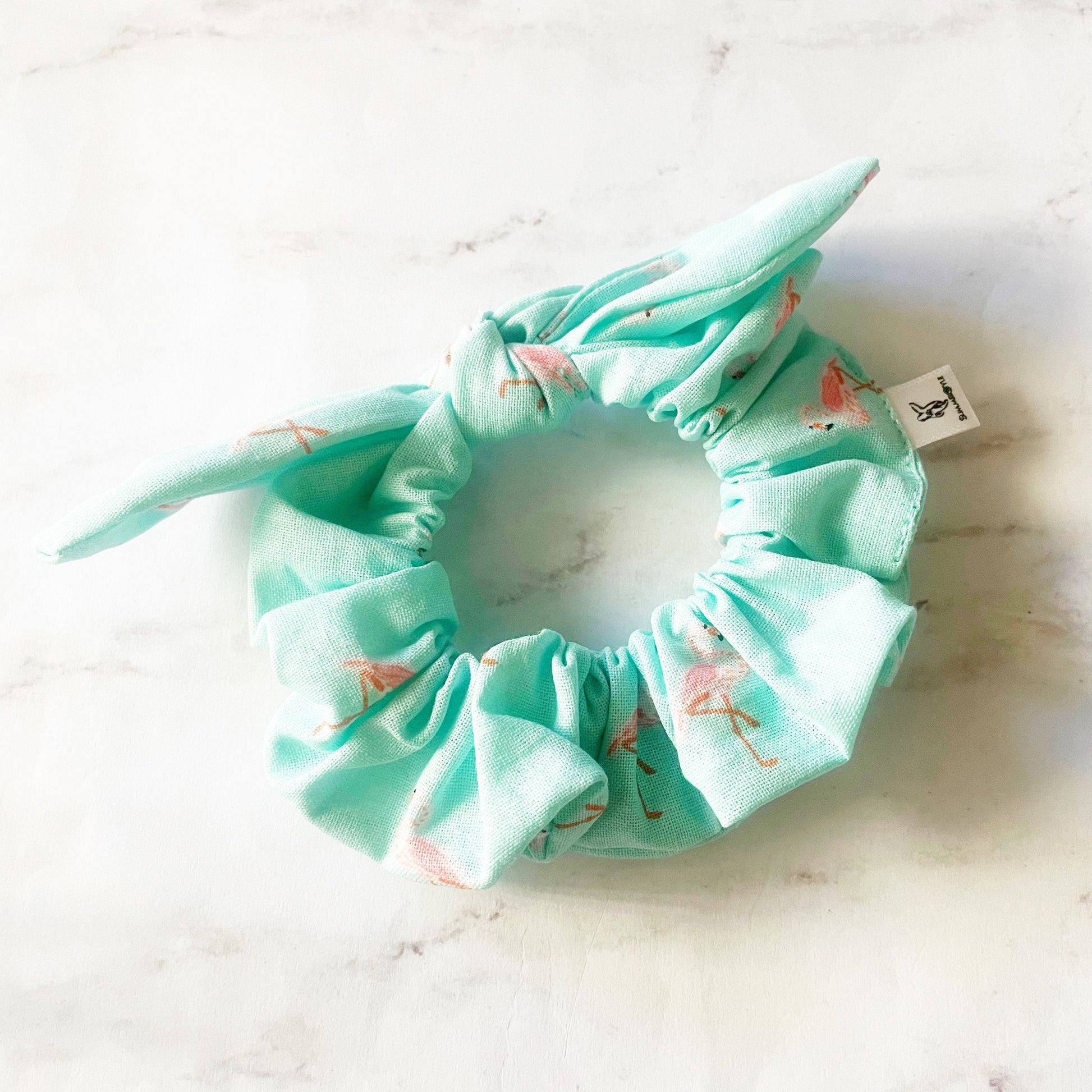 Pastel Aqua Flamingo Scrunchie, Scrunched Bow Hair Tie, Hair Bow, Hair Accessories, Bow Hair Tie, SummerStyle Bracelets