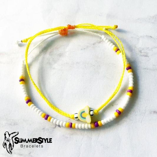 Yellow Rainbow Adjustable Waterproof Bracelet Pack, Rainbow Gift, Rainbow Bracelet, Seed Bead Bracelet, SummerStyle Bracelets