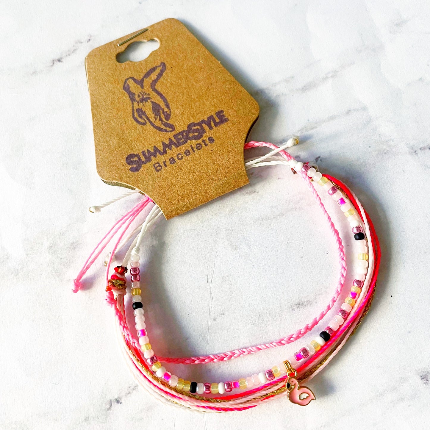 Tiny Treasures Flamingo Adjustable Waterproof Bracelet Pack, Flamingo Gift, Flamingo Bracelet, SummerStyle Bracelets