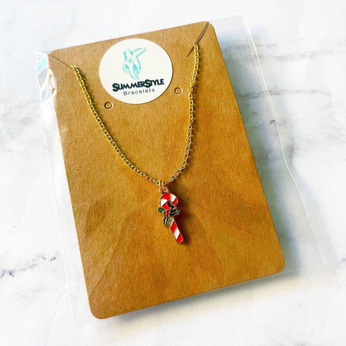 CHRISTMAS Candy Cane Charm Necklace, Christmas Necklace, Christmas Jewelry, Gold Chain Necklace, SummerStyle Bracelets