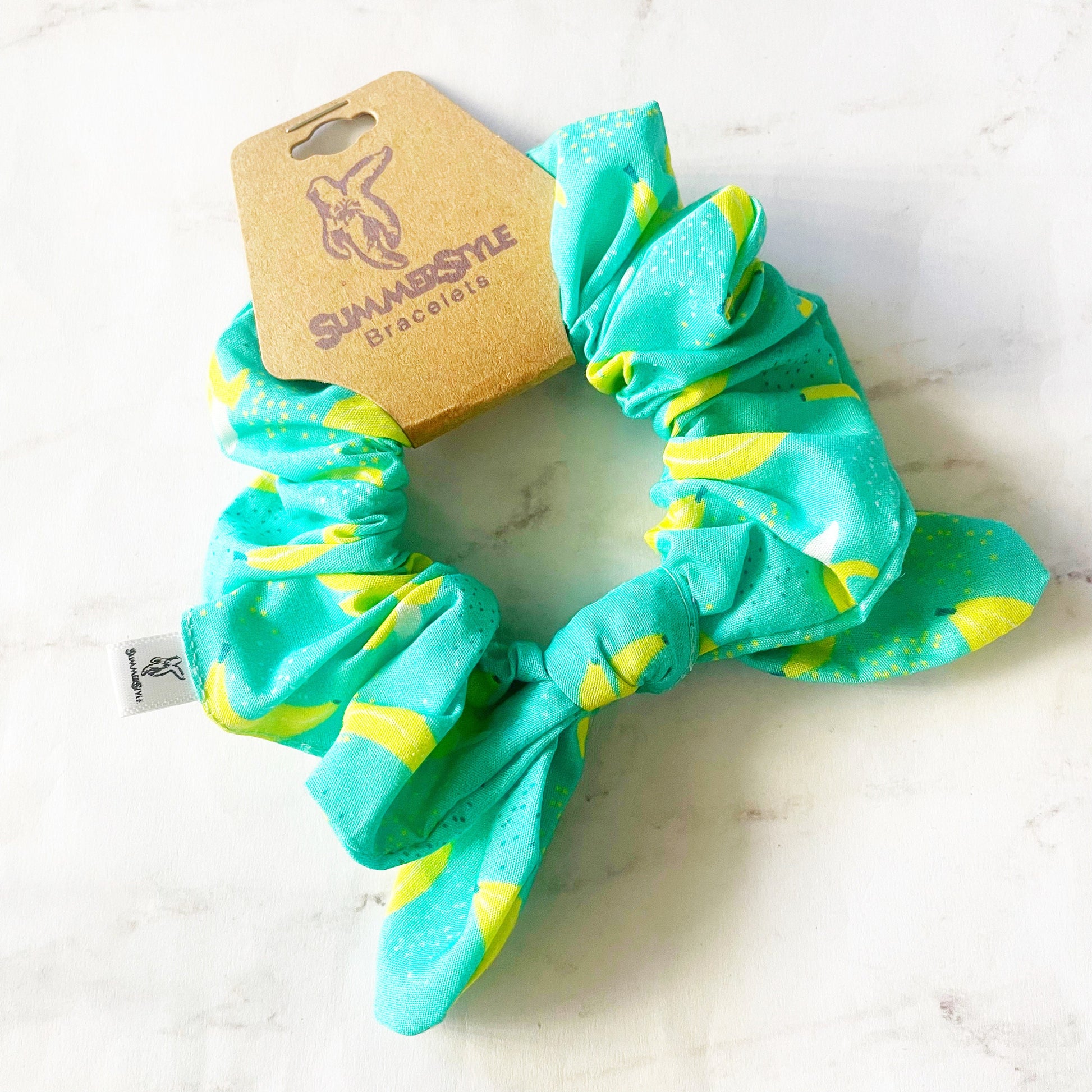 Teal Banana Bliss Scrunchie, Scrunched Bow Hair Tie, Hair Bow, Banana Gift, Hair Accessories, Bow Hair Tie, SummerStyle Bracelets