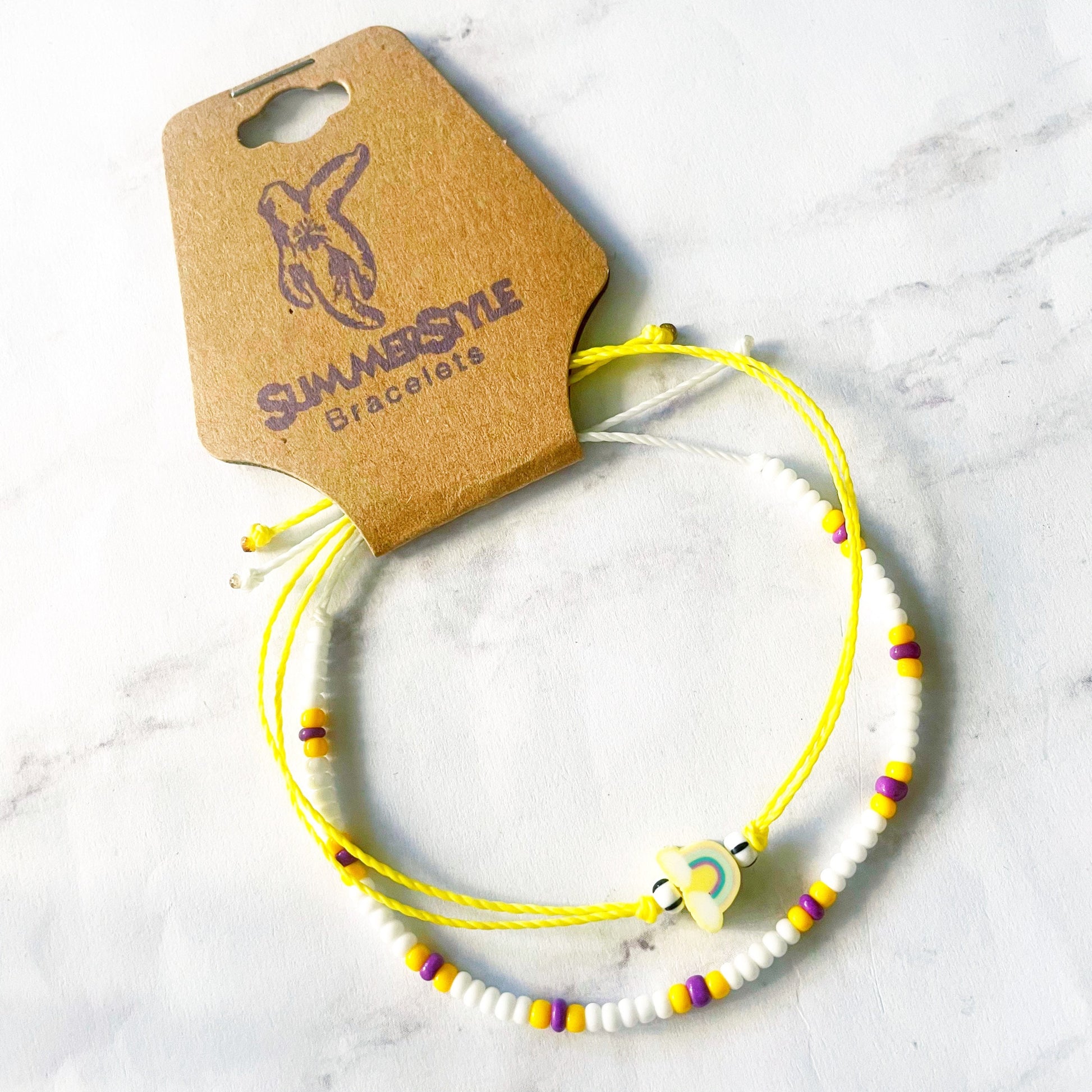 Yellow Rainbow Adjustable Waterproof Bracelet Pack, Rainbow Gift, Rainbow Bracelet, Seed Bead Bracelet, SummerStyle Bracelets