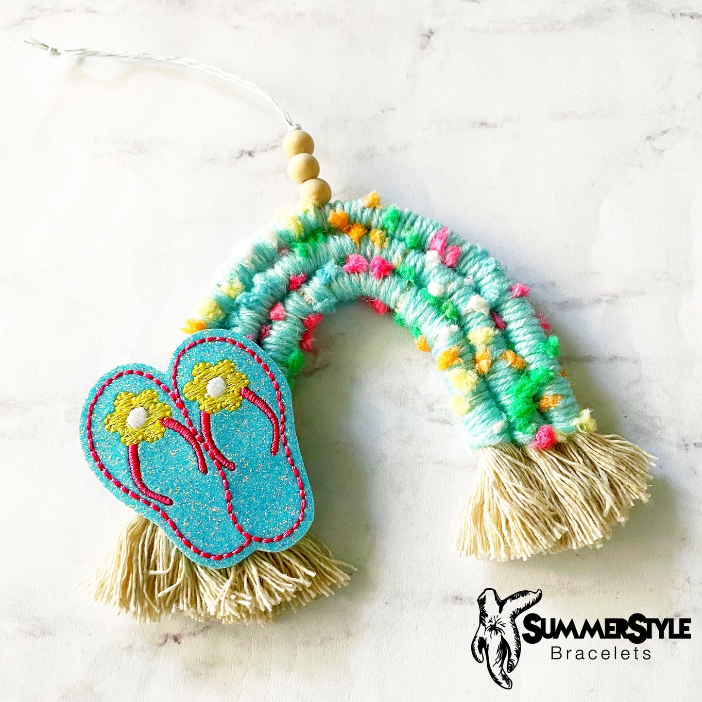 Summer Sandals Macrame Rainbow Car Charm, Macrame Wall Hanging, Boho Accessories, Macrame Rainbow, SummerStyle Bracelets