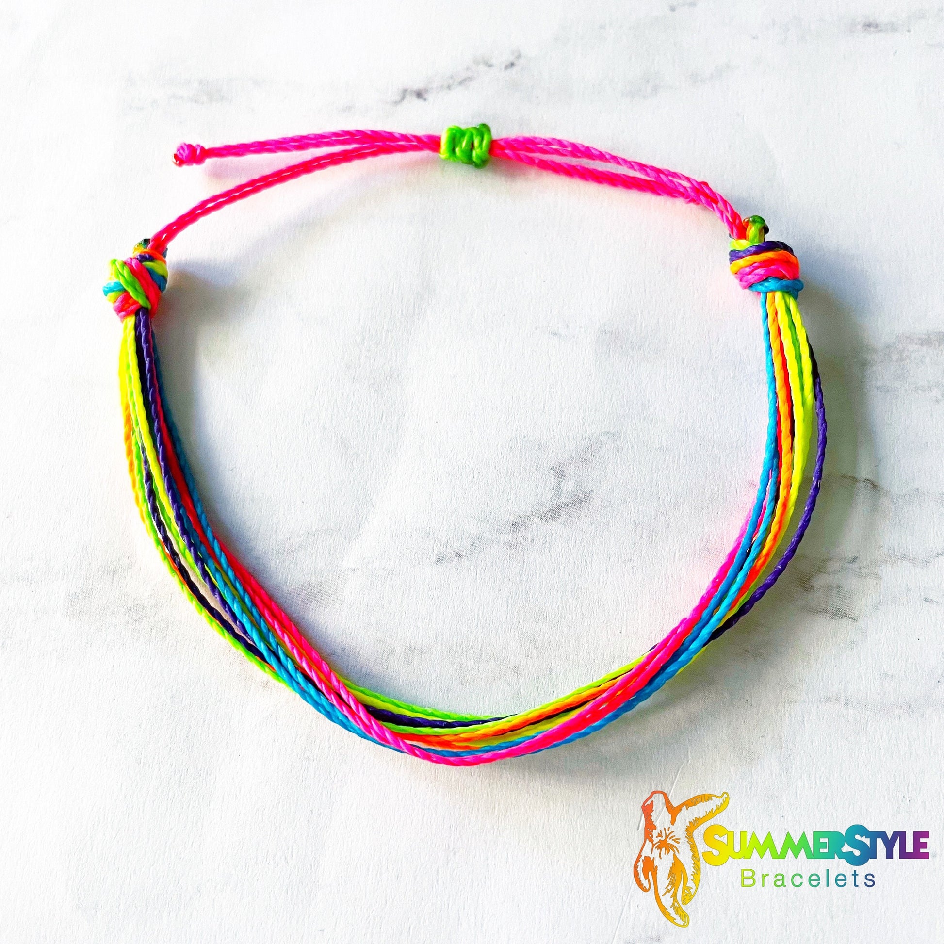 Neon Rainbow Adjustable Waterproof Bracelet Pack, Neon Bracelet, Fishtail Bracelet, Waterproof Jewelry, SummerStyle Bracelets