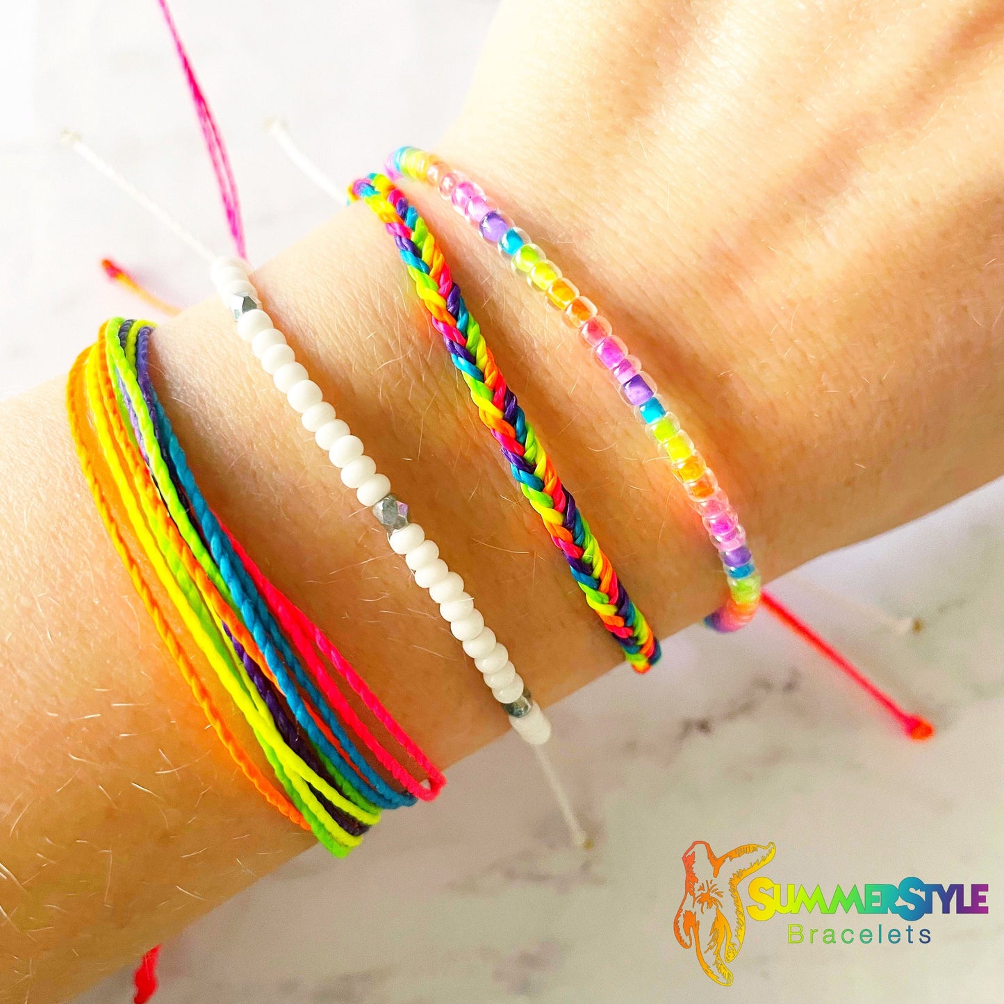 Neon Rainbow Adjustable Waterproof Bracelet Pack, Neon Bracelet, Fishtail Bracelet, Waterproof Jewelry, SummerStyle Bracelets