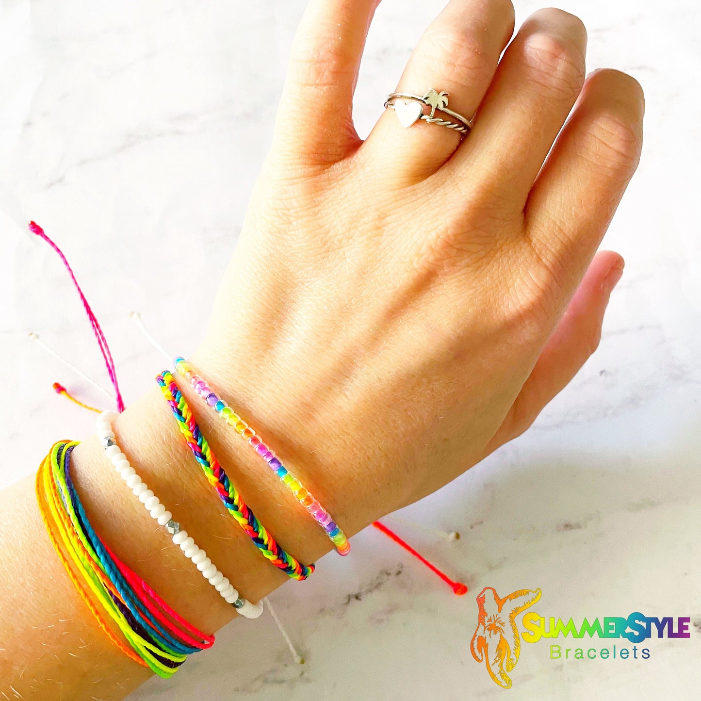 Neon Rainbow Adjustable Waterproof Bracelet Pack, Neon Bracelet, Fishtail Bracelet, Waterproof Jewelry, SummerStyle Bracelets