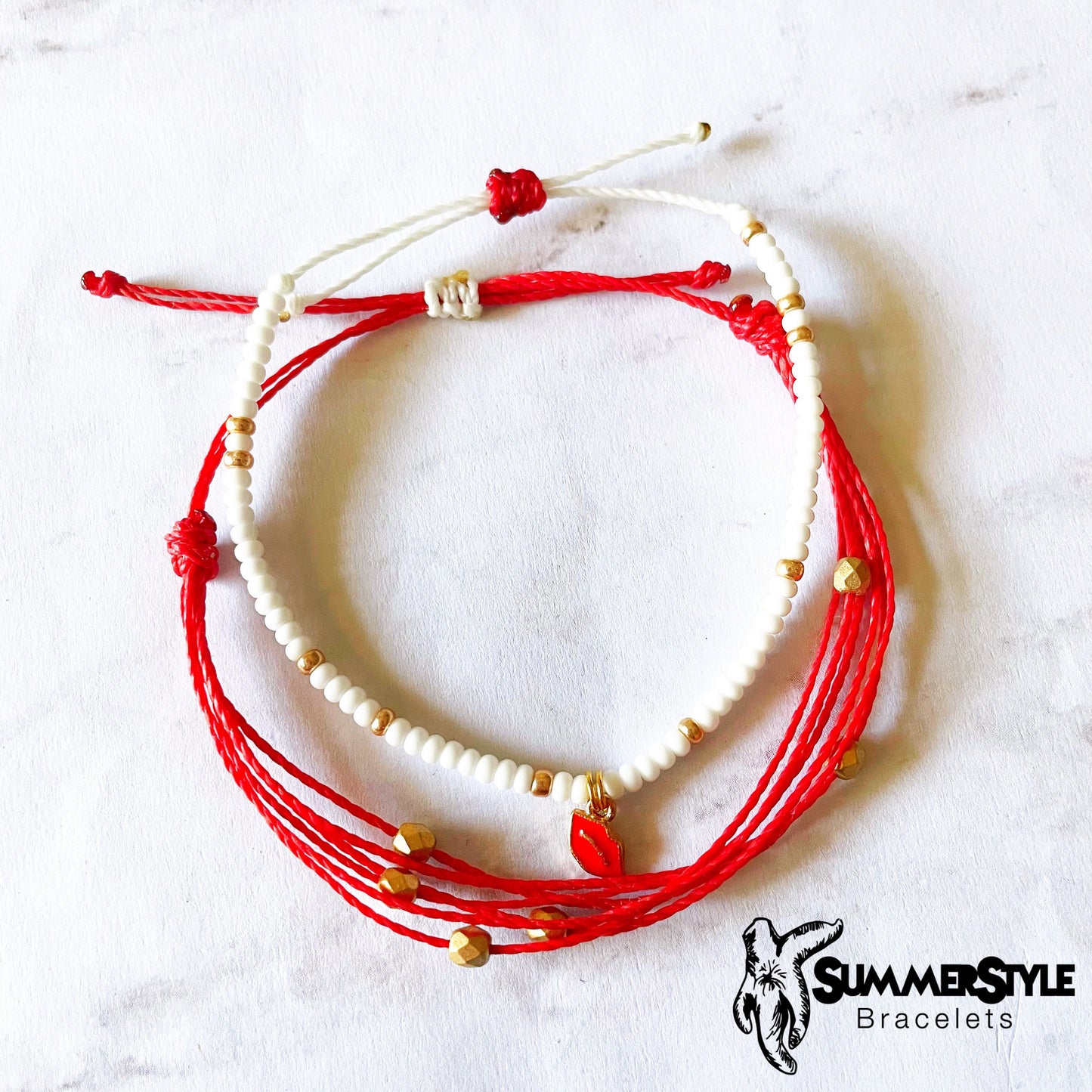 VALENTINE Kiss Adjustable Waterproof Bracelet Set, Love Bracelet, Valentine Jewelry, Wax Cord Bracelet, SummerStyle Bracelets