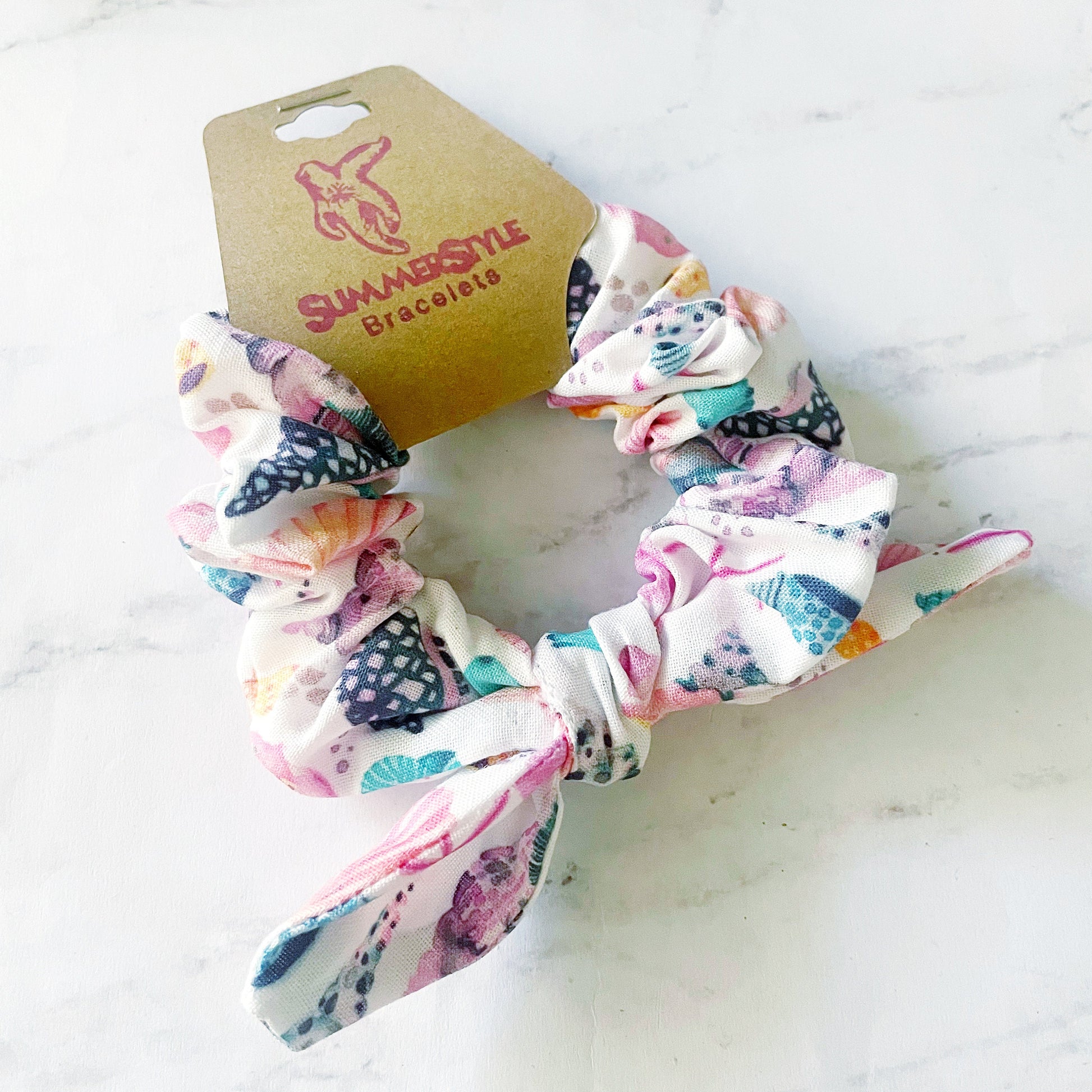 Watercolor Seashell Bow Scrunchie, Scrunched Bow Hair Tie, Seashell Gift, Hair Accessories, SummerStyle Bracelets