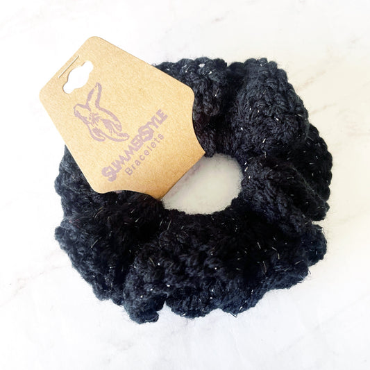 Sparkly Black Crochet Scrunchie, Crochet Hair Tie, Hair Accessories, Handmade Gift, SummerStyle Bracelets