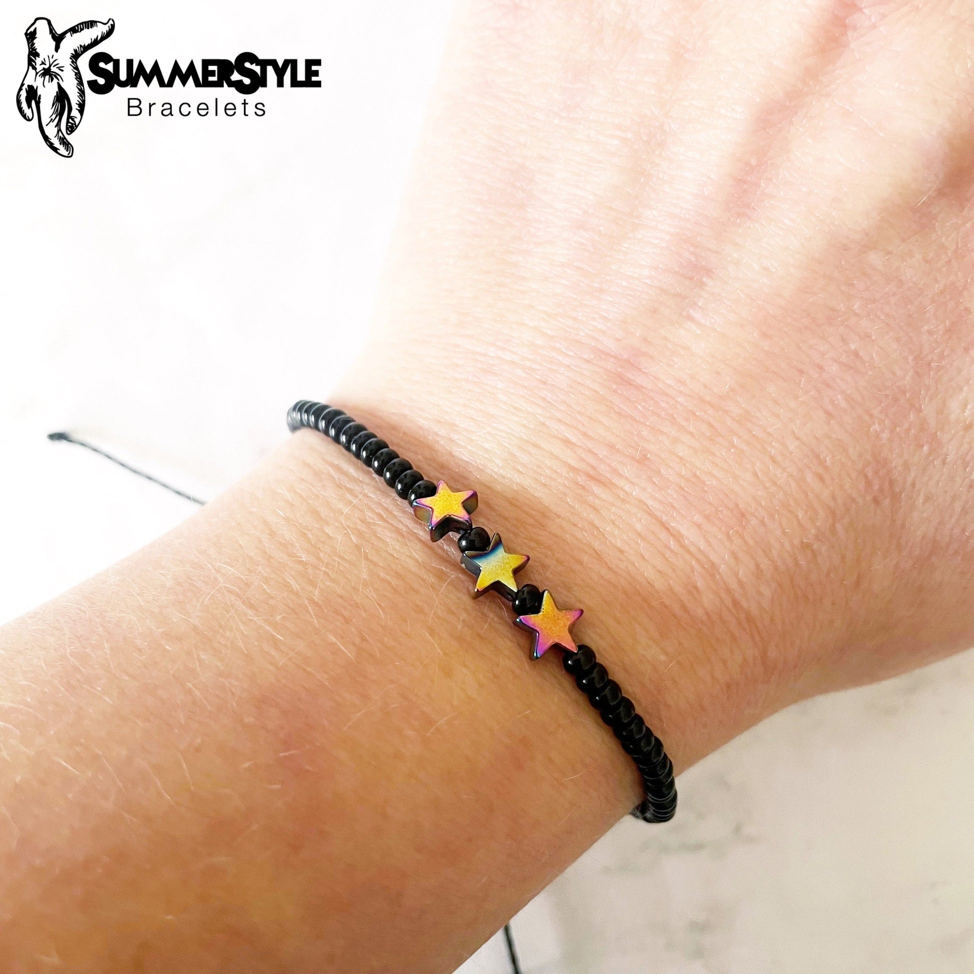 Oil Slick Star Beaded Bracelet, Star Bracelet, Seed Bead Bracelet, Star Jewelry, SummerStyle Bracelets