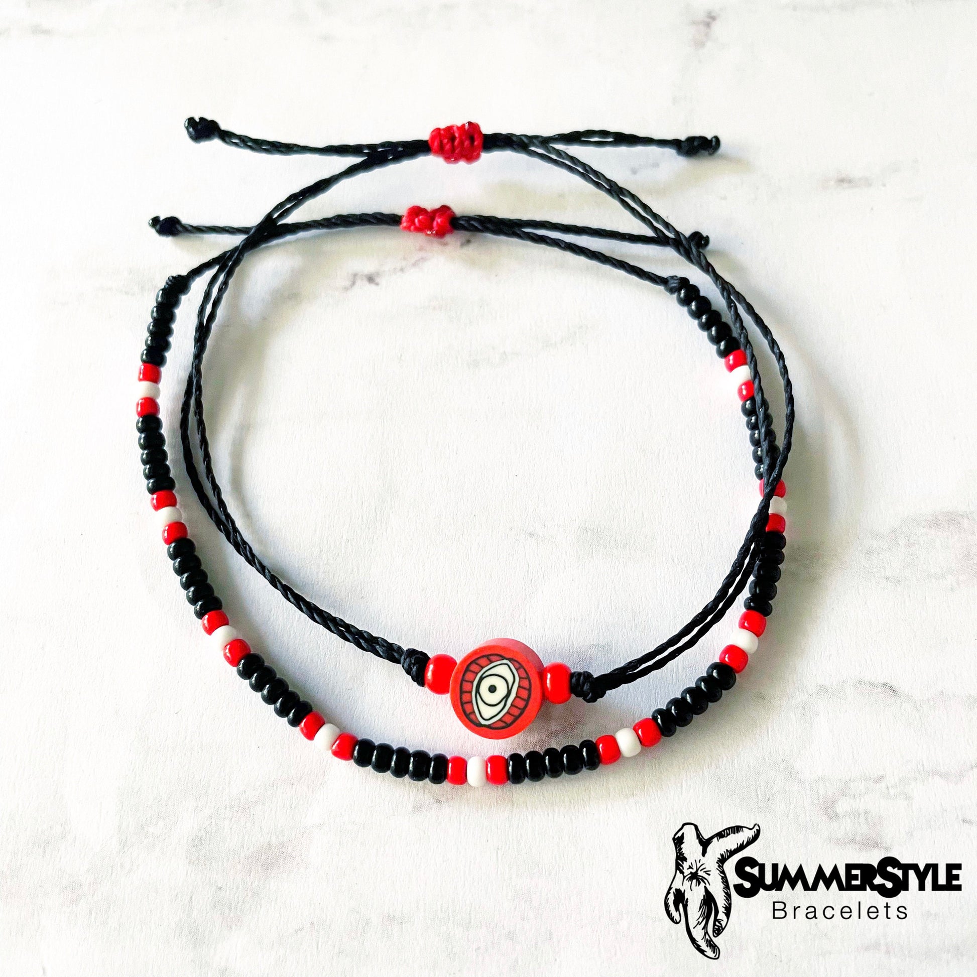 Black & Red Evil Eye Bracelet Set, Evil Eye Jewelry, Seed Bead Bracelet, SummerStyle Bracelets