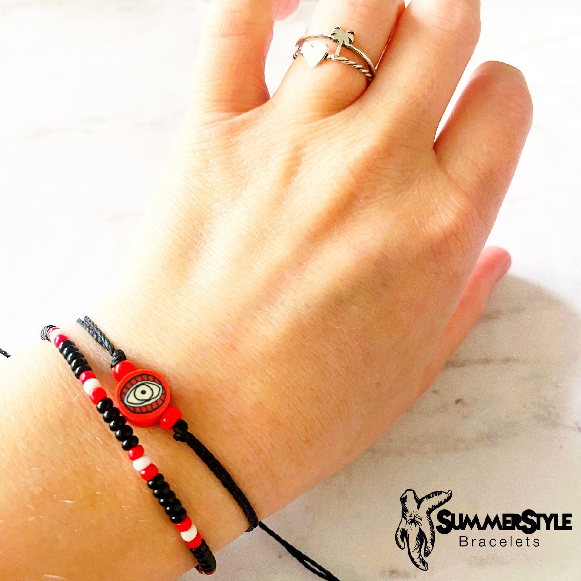 Black & Red Evil Eye Bracelet Set, Evil Eye Jewelry, Seed Bead Bracelet, SummerStyle Bracelets