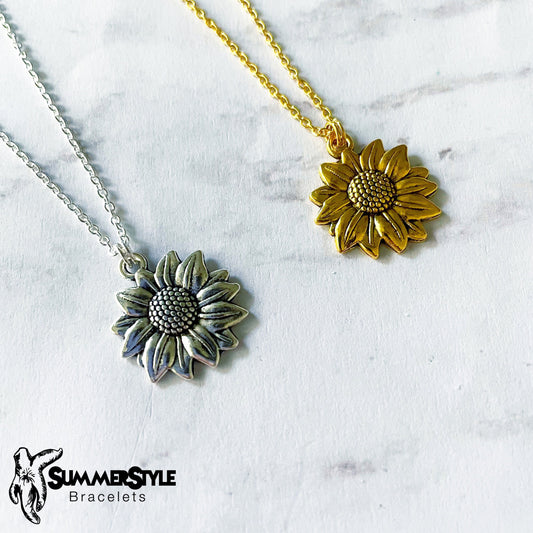 Sunny Sunflower Necklace, Sunflower Jewelry, Stainless Steel Chain Necklace, SummerStyle Bracelets