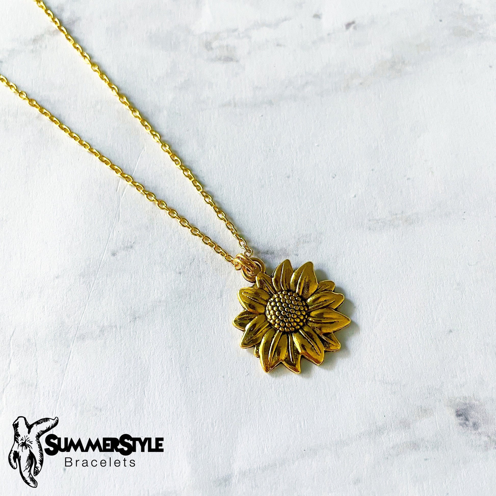 Sunny Sunflower Necklace, Sunflower Jewelry, Stainless Steel Chain Necklace, SummerStyle Bracelets