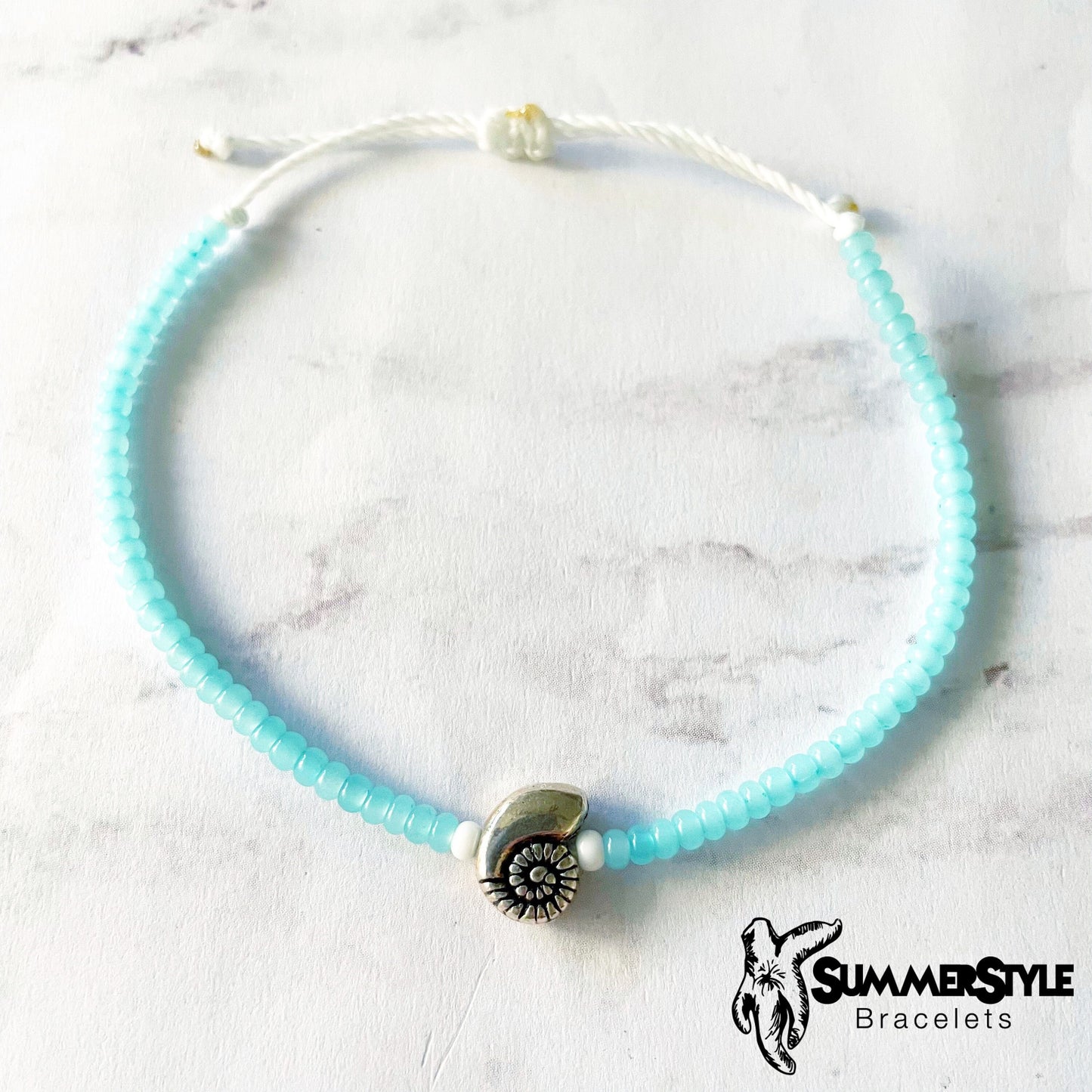 Aqua Seashell Adjustable Waterproof Bracelet Pack, Seashell Gift, Swirl Shell Bracelet, Seed Bead Bracelet, SummerStyle Bracelets