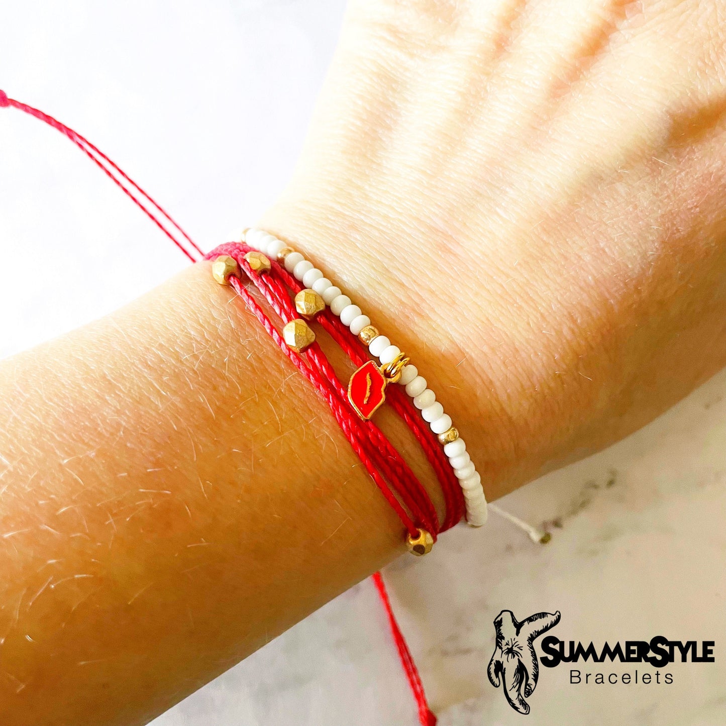 VALENTINE Kiss Adjustable Waterproof Bracelet Set, Love Bracelet, Valentine Jewelry, Wax Cord Bracelet, SummerStyle Bracelets