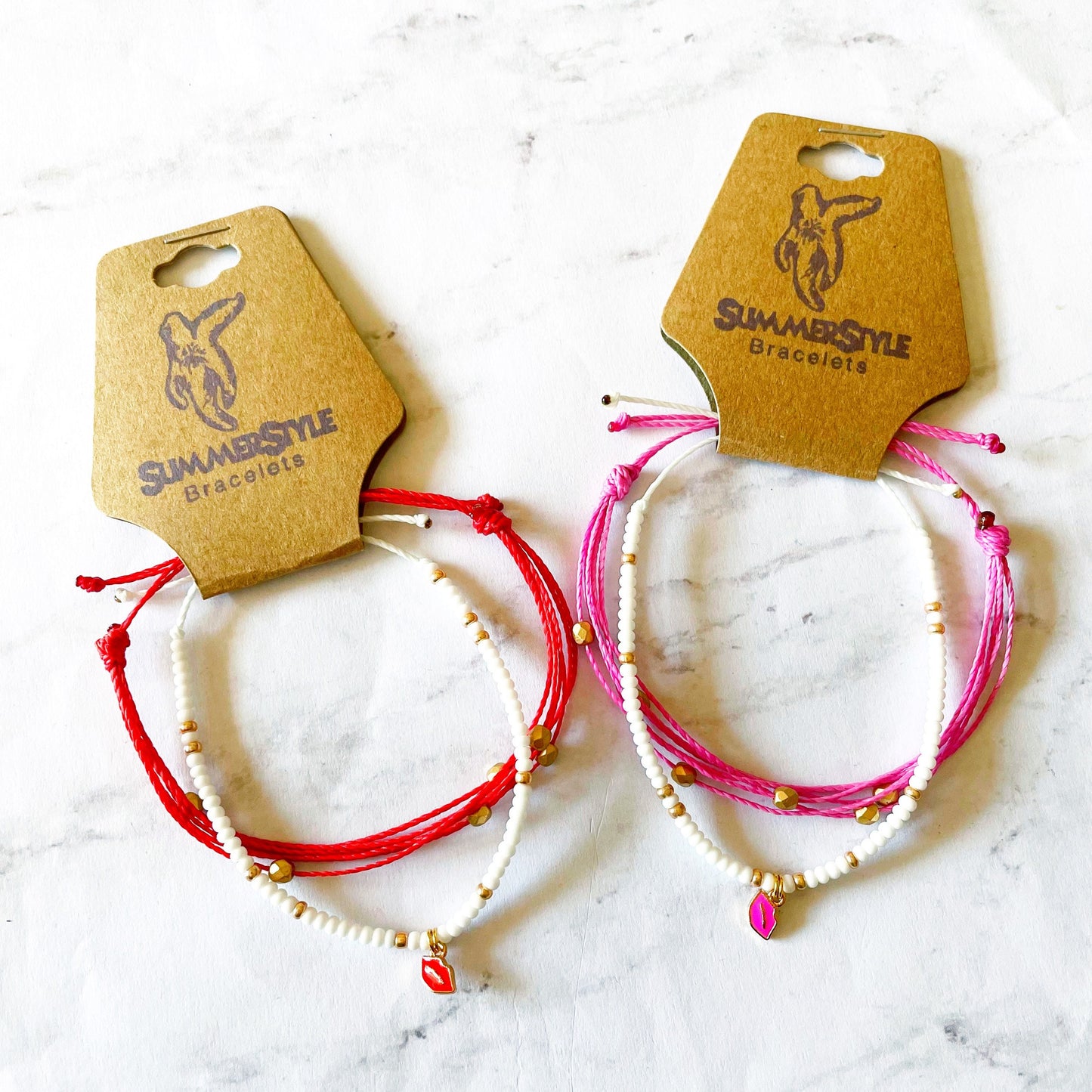 VALENTINE Kiss Adjustable Waterproof Bracelet Set, Love Bracelet, Valentine Jewelry, Wax Cord Bracelet, SummerStyle Bracelets