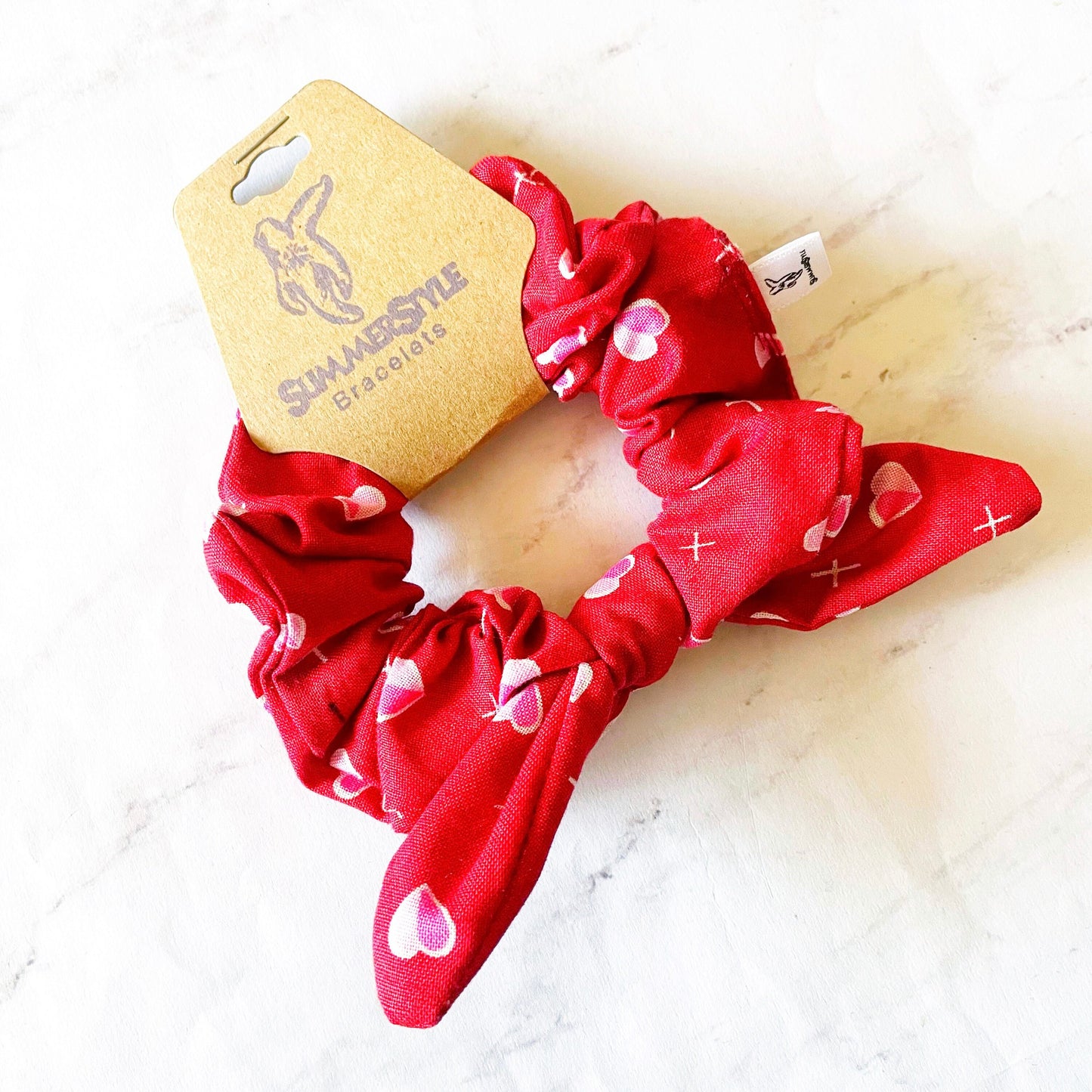 VALENTINE Mini Heart Scrunchie, Scrunched Bow Hair Tie, Hair Accessories, Bow Scrunchie, SummerStyle Bracelets