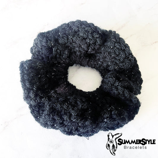 Sparkly Black Crochet Scrunchie, Crochet Hair Tie, Hair Accessories, Handmade Gift, SummerStyle Bracelets