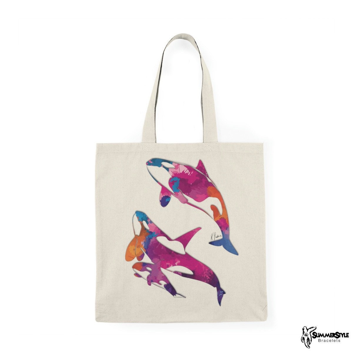 Watercolor Orca Classic Canvas Tote Bag, Whale Tote, Canvas Tote, Reusable Bag, SummerStyle Bracelets