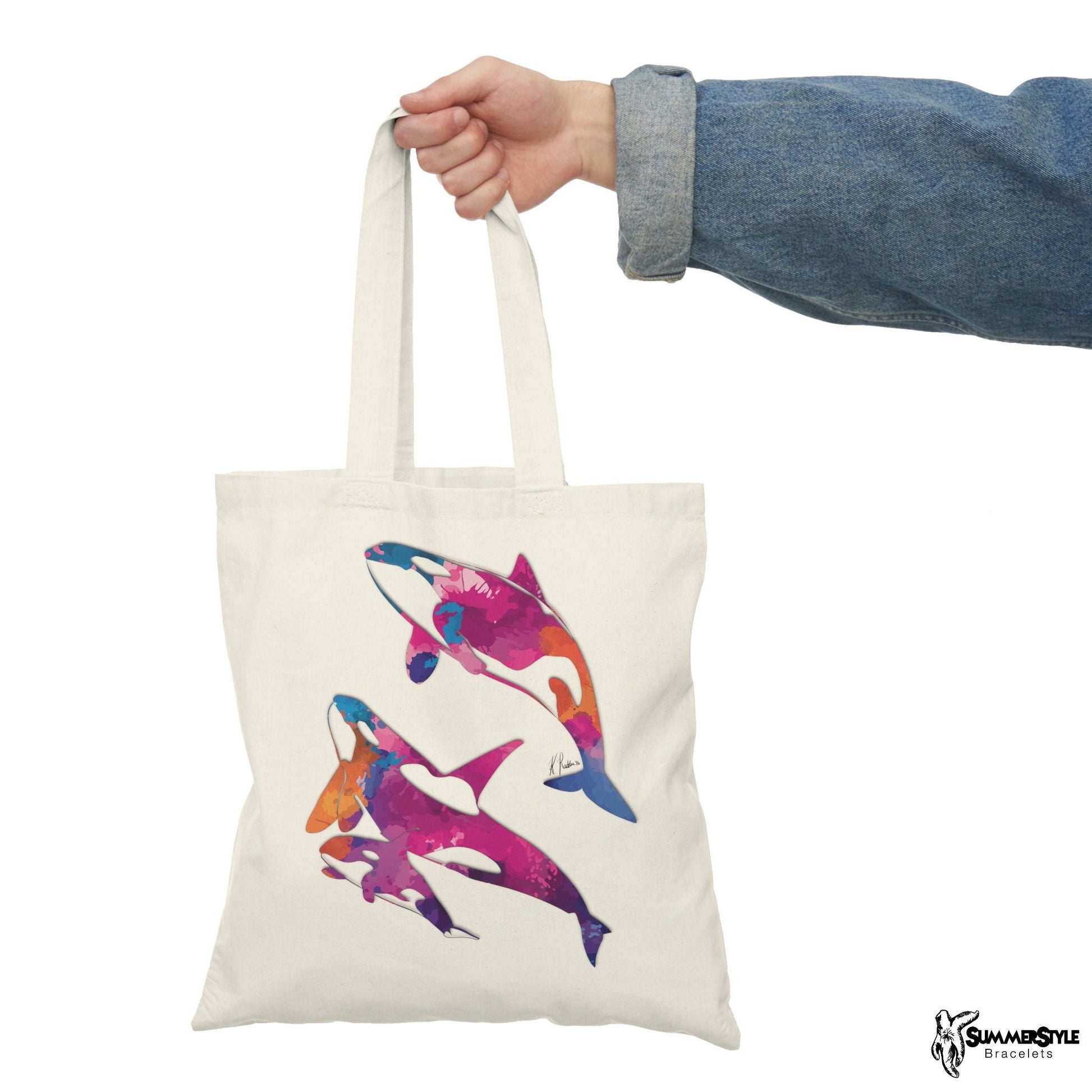 Watercolor Orca Classic Canvas Tote Bag, Whale Tote, Canvas Tote, Reusable Bag, SummerStyle Bracelets