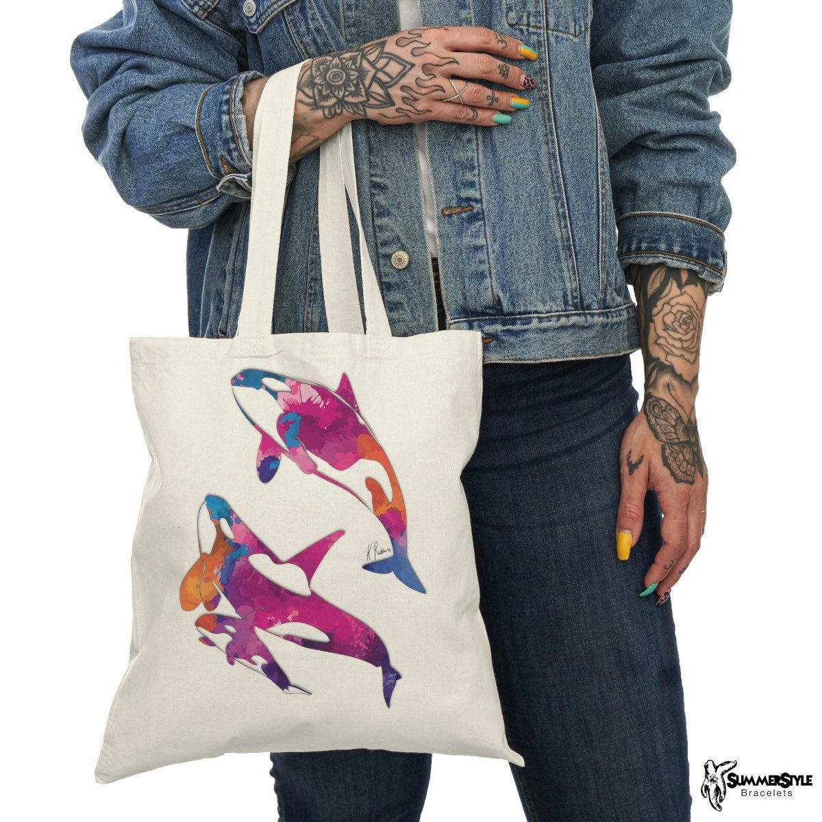 Watercolor Orca Classic Canvas Tote Bag, Whale Tote, Canvas Tote, Reusable Bag, SummerStyle Bracelets