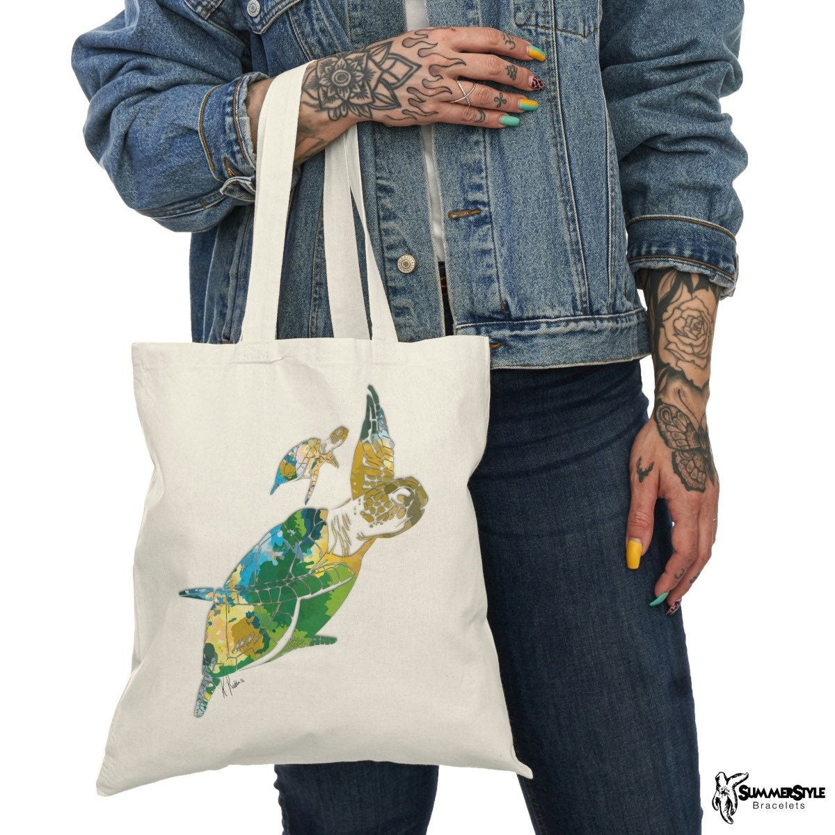 Watercolor Turtle Classic Canvas Tote Bag, Turtle Tote, Canvas Tote, Reusable Bag, SummerStyle Bracelets