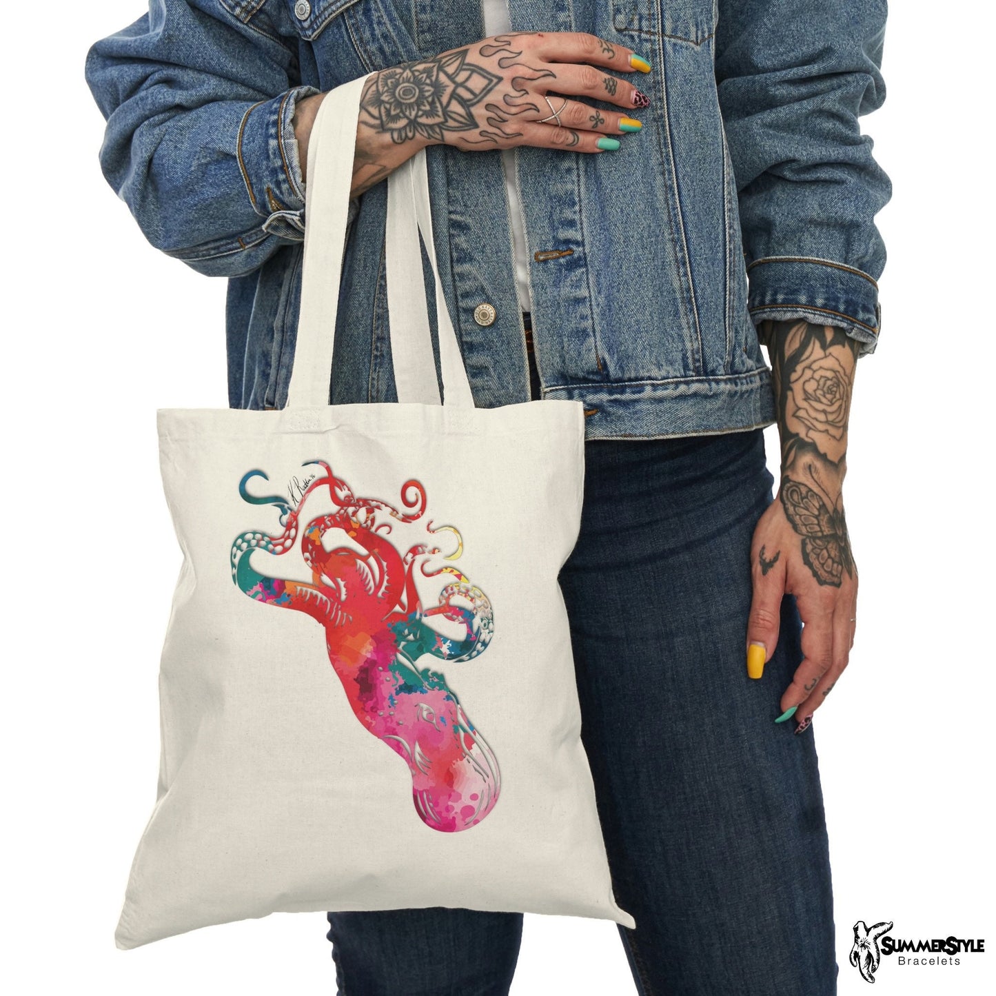 Watercolor Octopus Classic Canvas Tote Bag, Octopus Tote, Canvas Tote, Reusable Bag, SummerStyle Bracelets