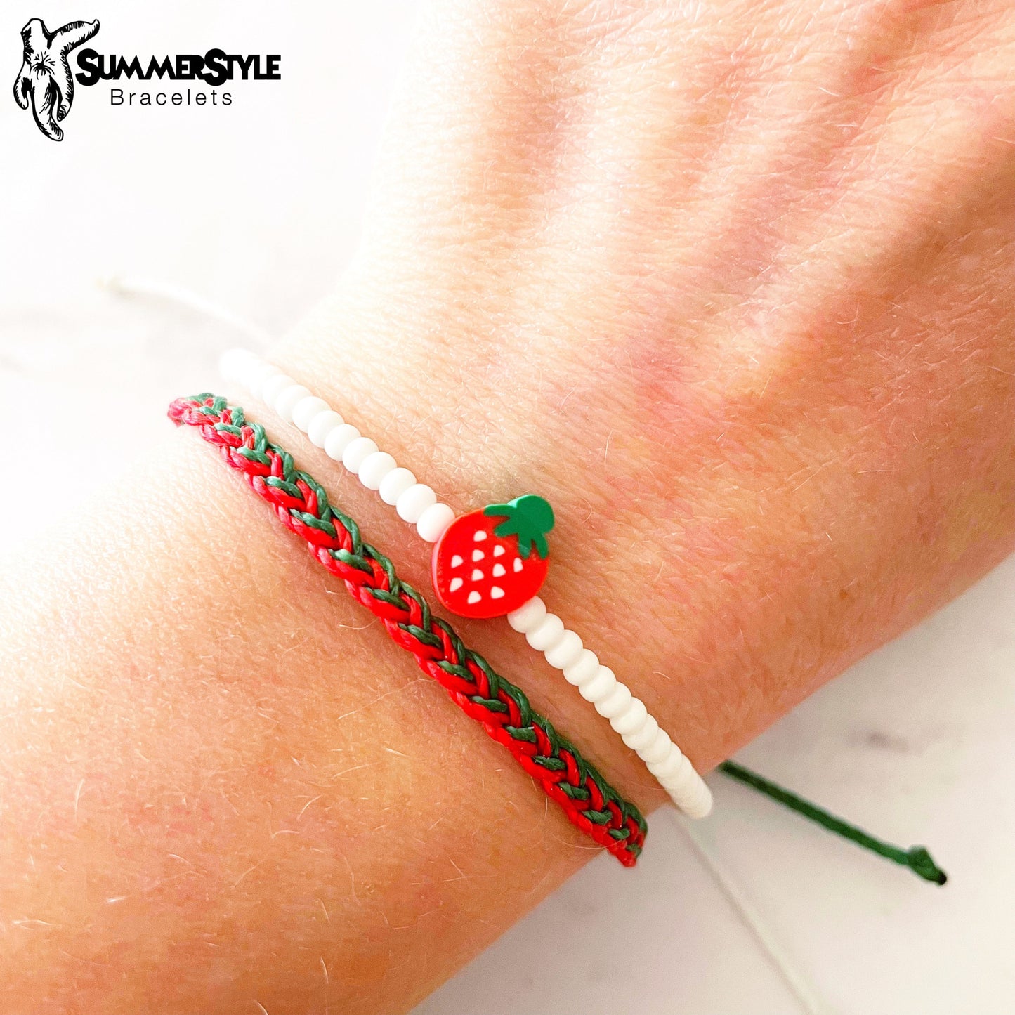 Sweet Strawberry Adjustable Waterproof Bracelet Pack, Strawberry Gift, Strawberry Bracelet, Seed Bead Bracelet, SummerStyle Bracelets