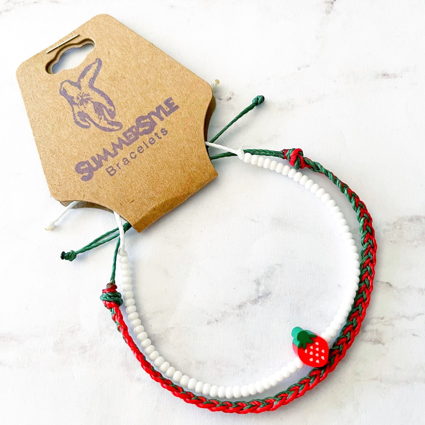 Sweet Strawberry Adjustable Waterproof Bracelet Pack, Strawberry Gift, Strawberry Bracelet, Seed Bead Bracelet, SummerStyle Bracelets