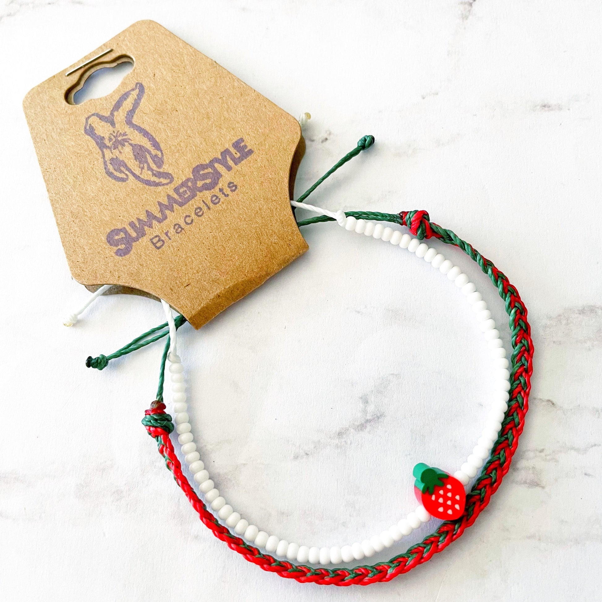Sweet Strawberry Adjustable Waterproof Bracelet Pack, Strawberry Gift, Strawberry Bracelet, Seed Bead Bracelet, SummerStyle Bracelets