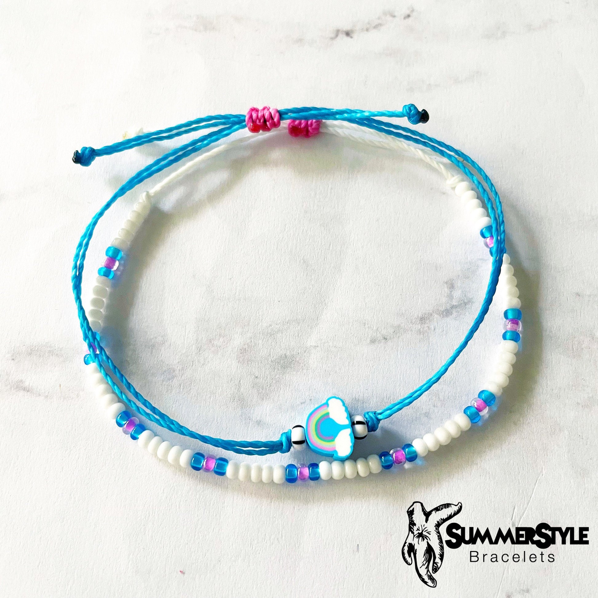 Bright Blue Rainbow Adjustable Waterproof Bracelet Pack, Rainbow Gift, Rainbow Bracelet, Seed Bead Bracelet, SummerStyle Bracelets